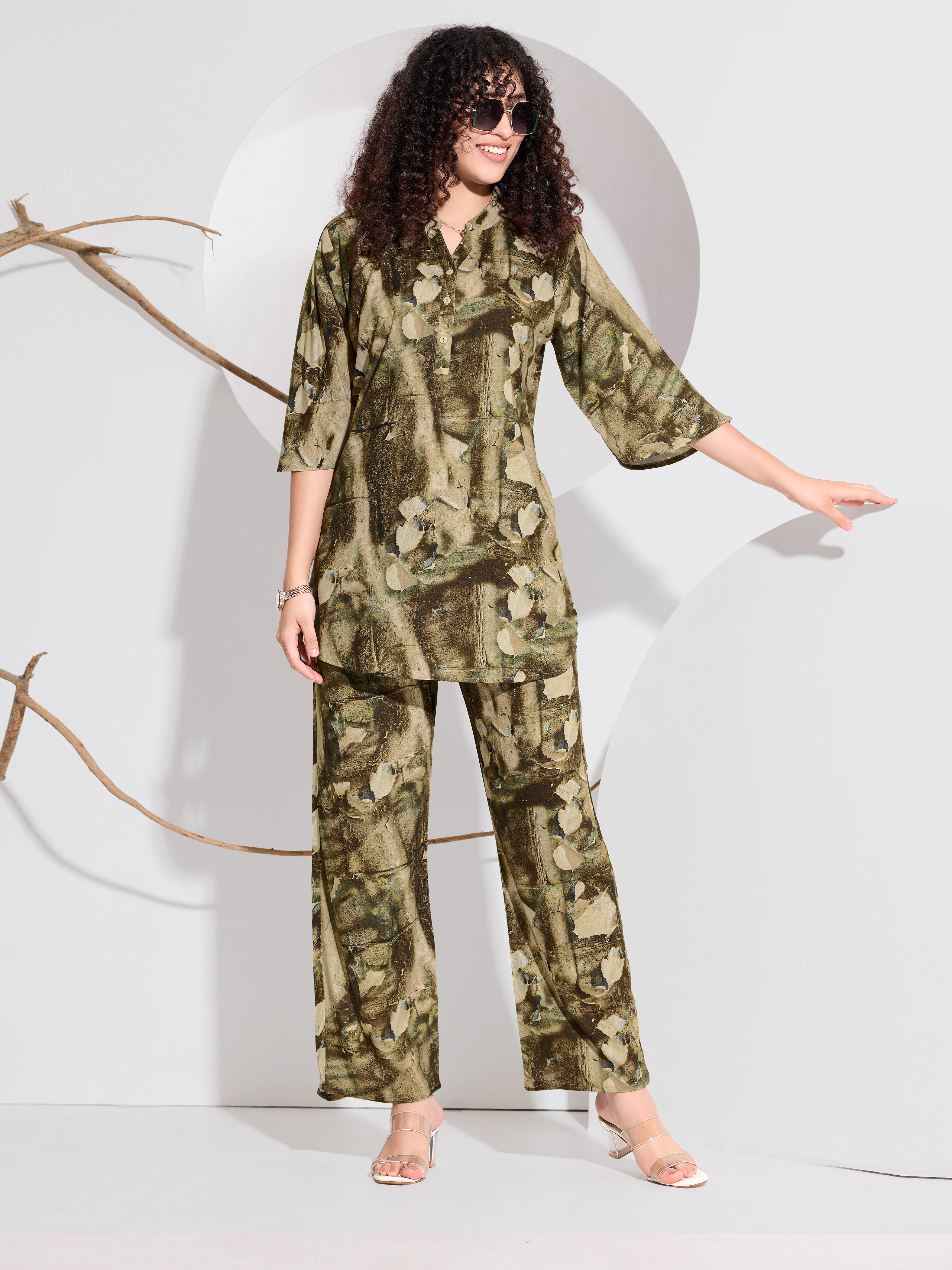 Olive Floral Plus Size Co-ord Set