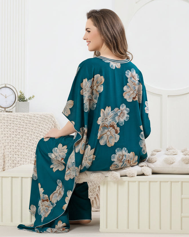 Teal Green Floral Kaftan