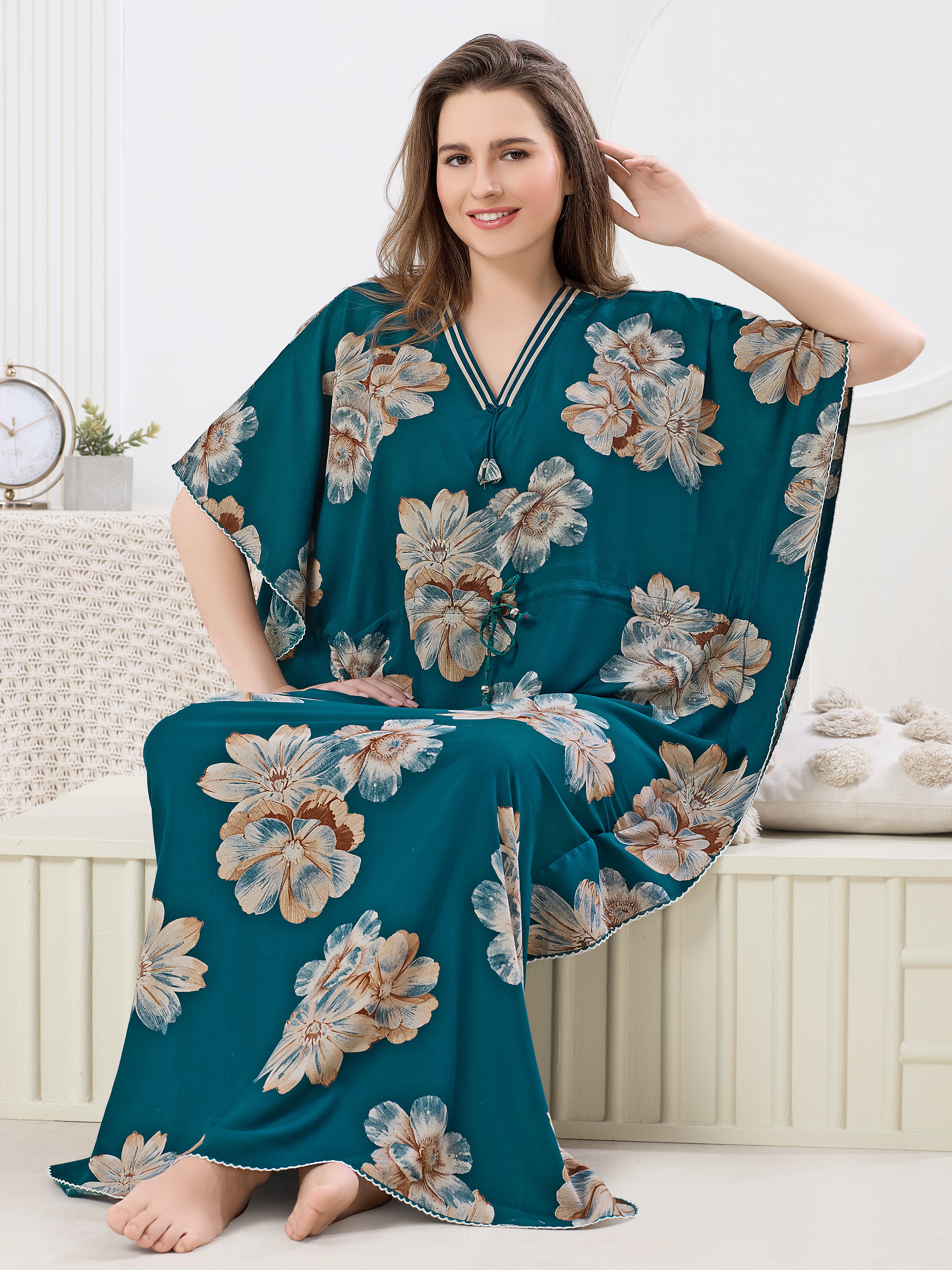 Teal Green Floral Kaftan