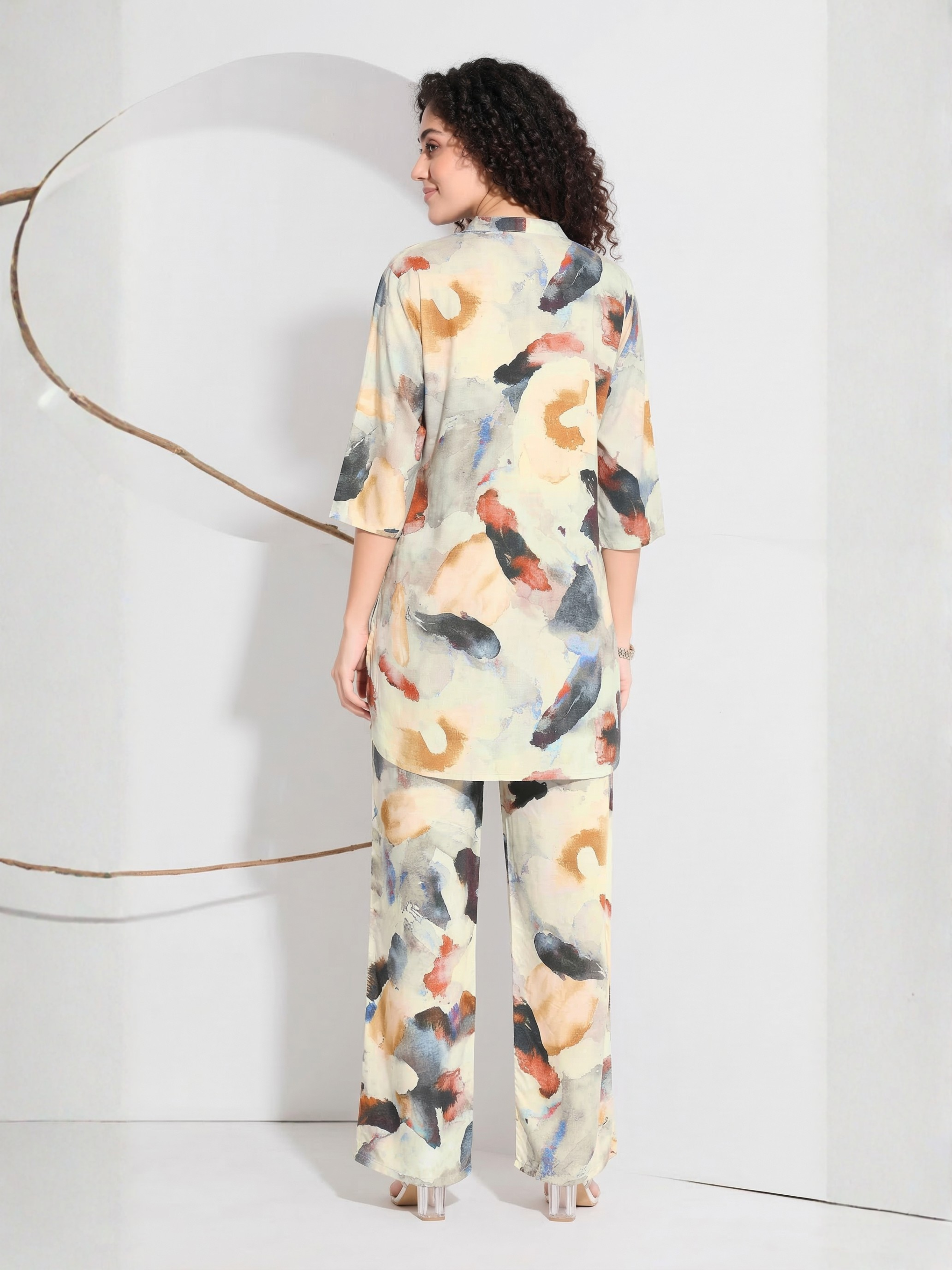 Beige Floral Plus Size Co-ord Set