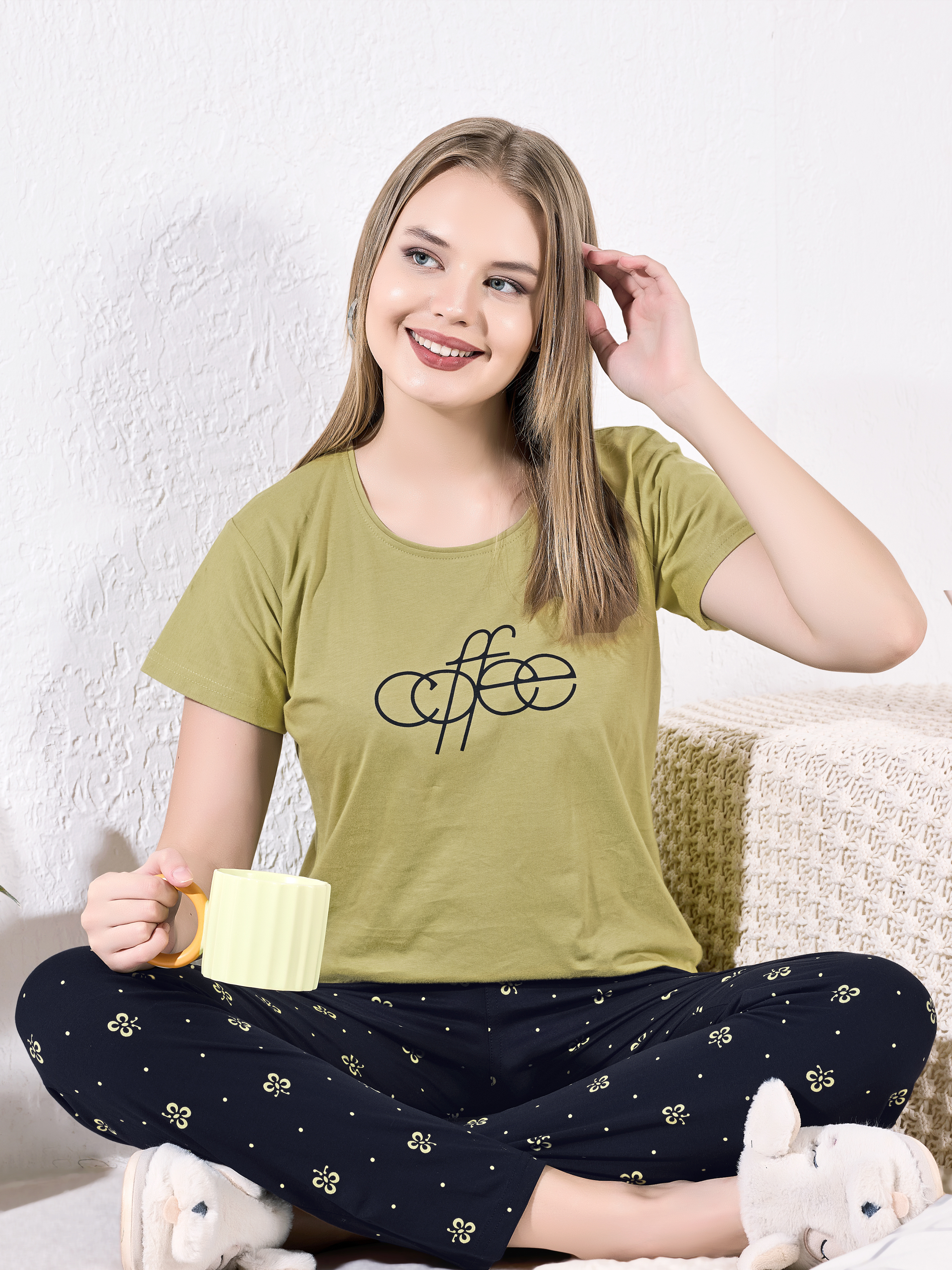Olive Green Hosiery Nightsuit