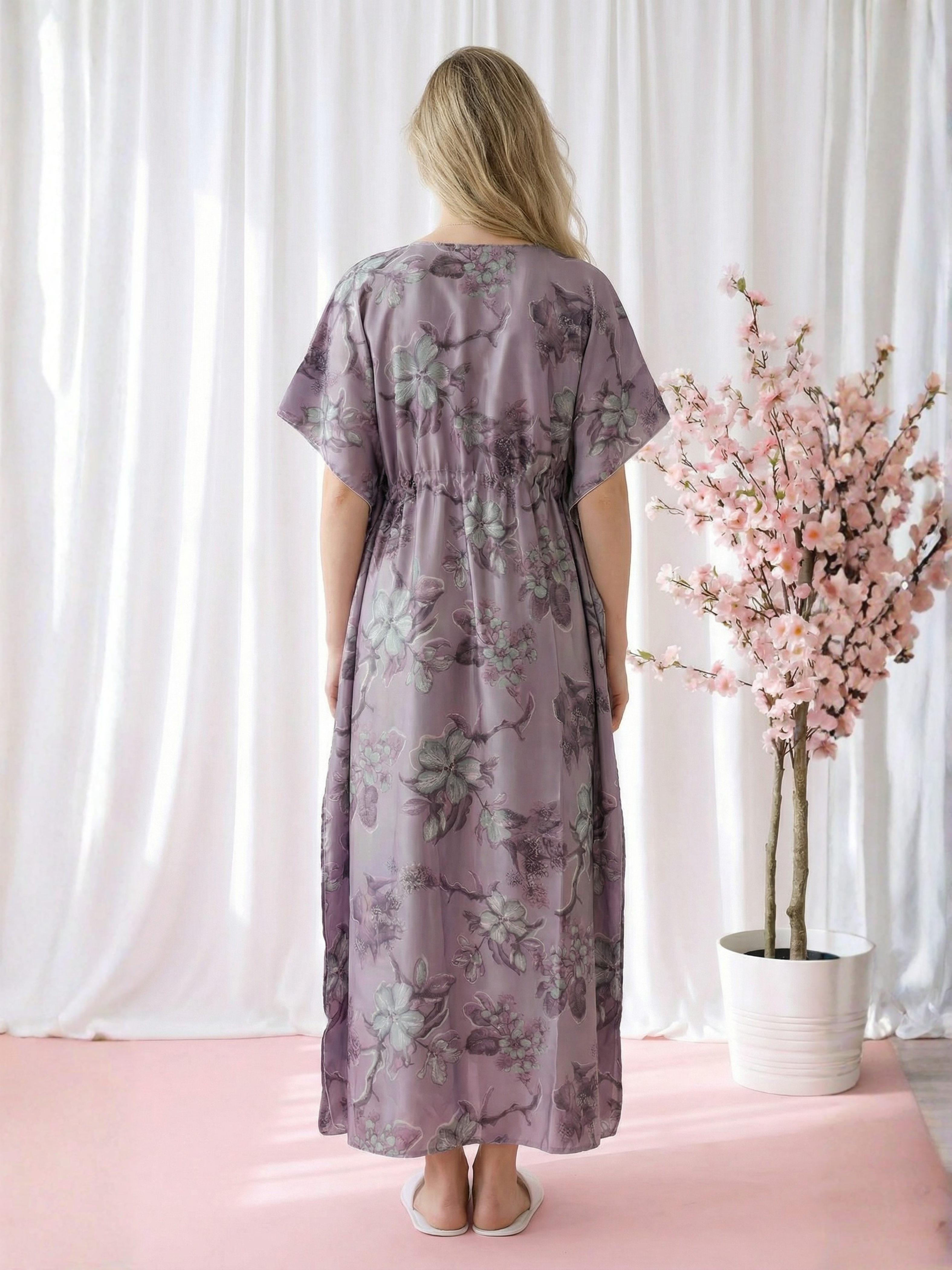 Mauve Botanical Satin Kaftan