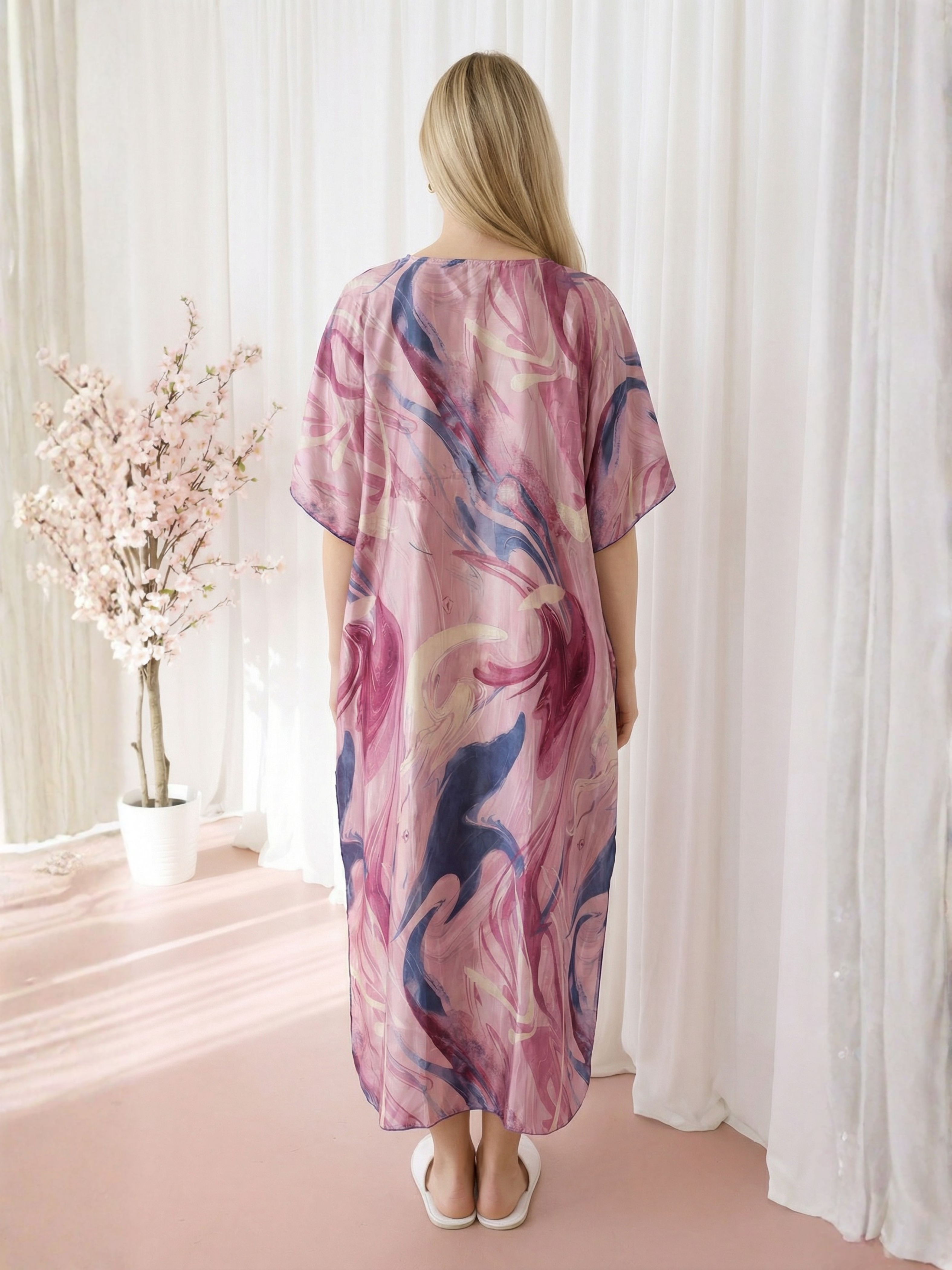 Rose Marble Satin Kaftan