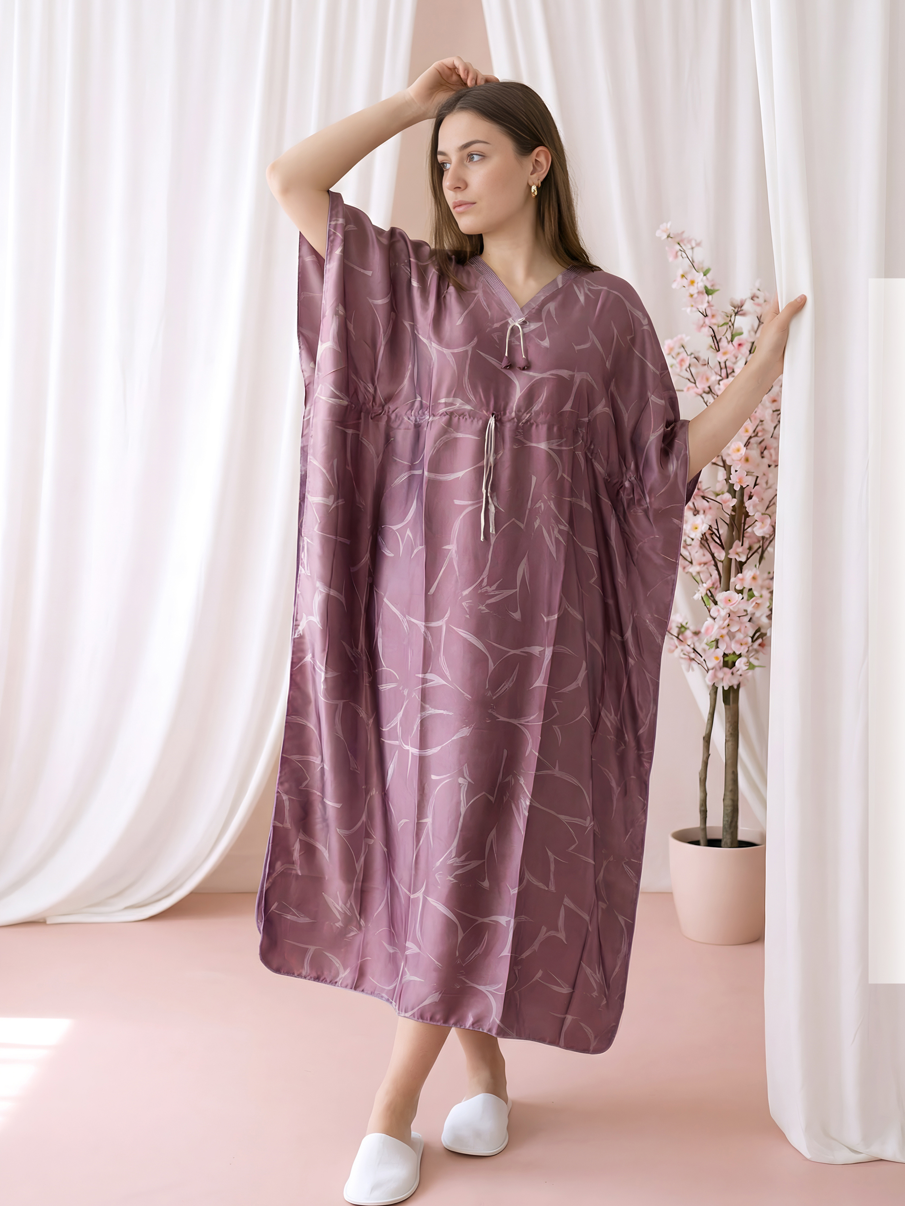 Mauve Satin Kaftan