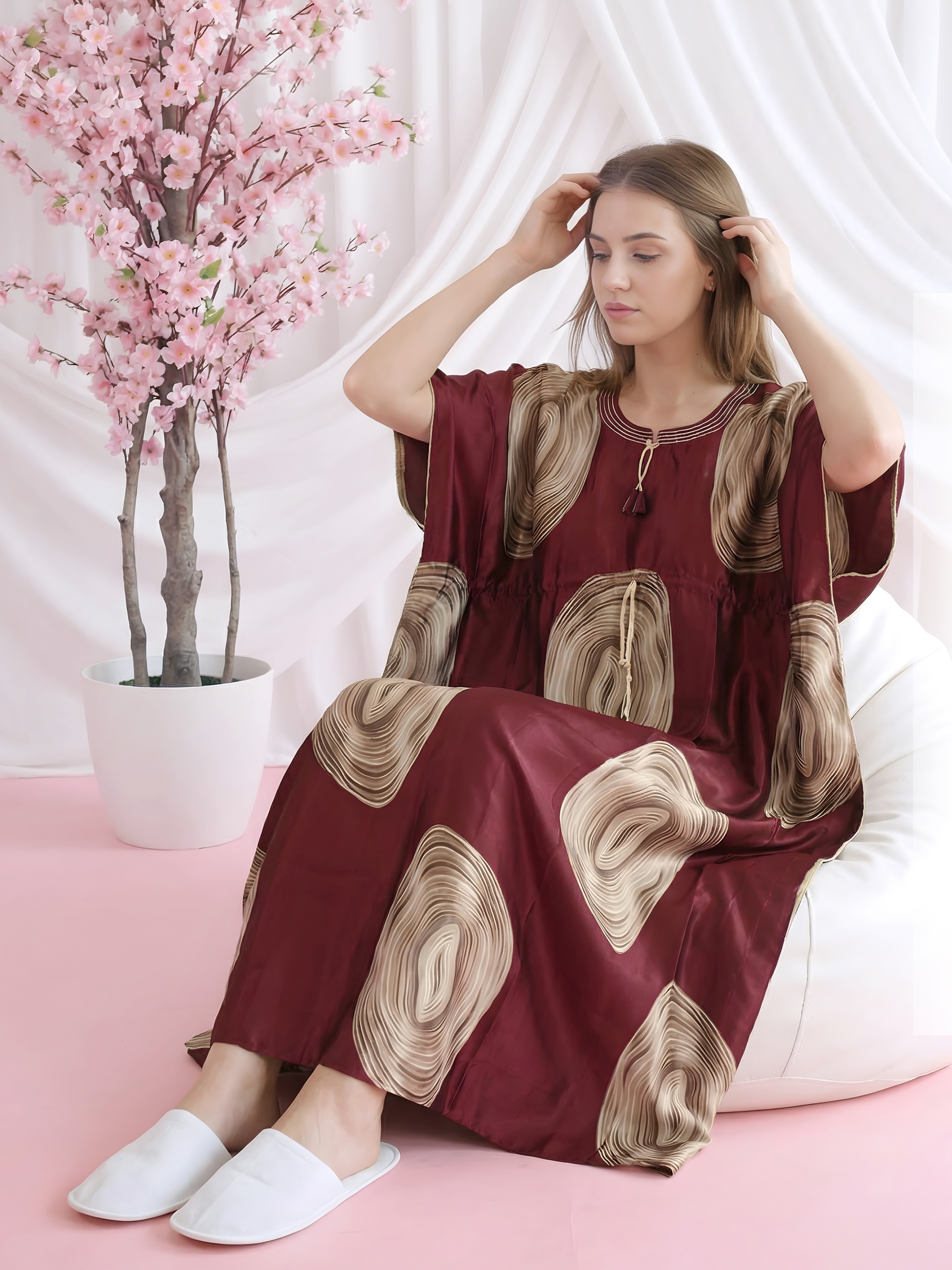 Maroon Geo Bloom Kaftan