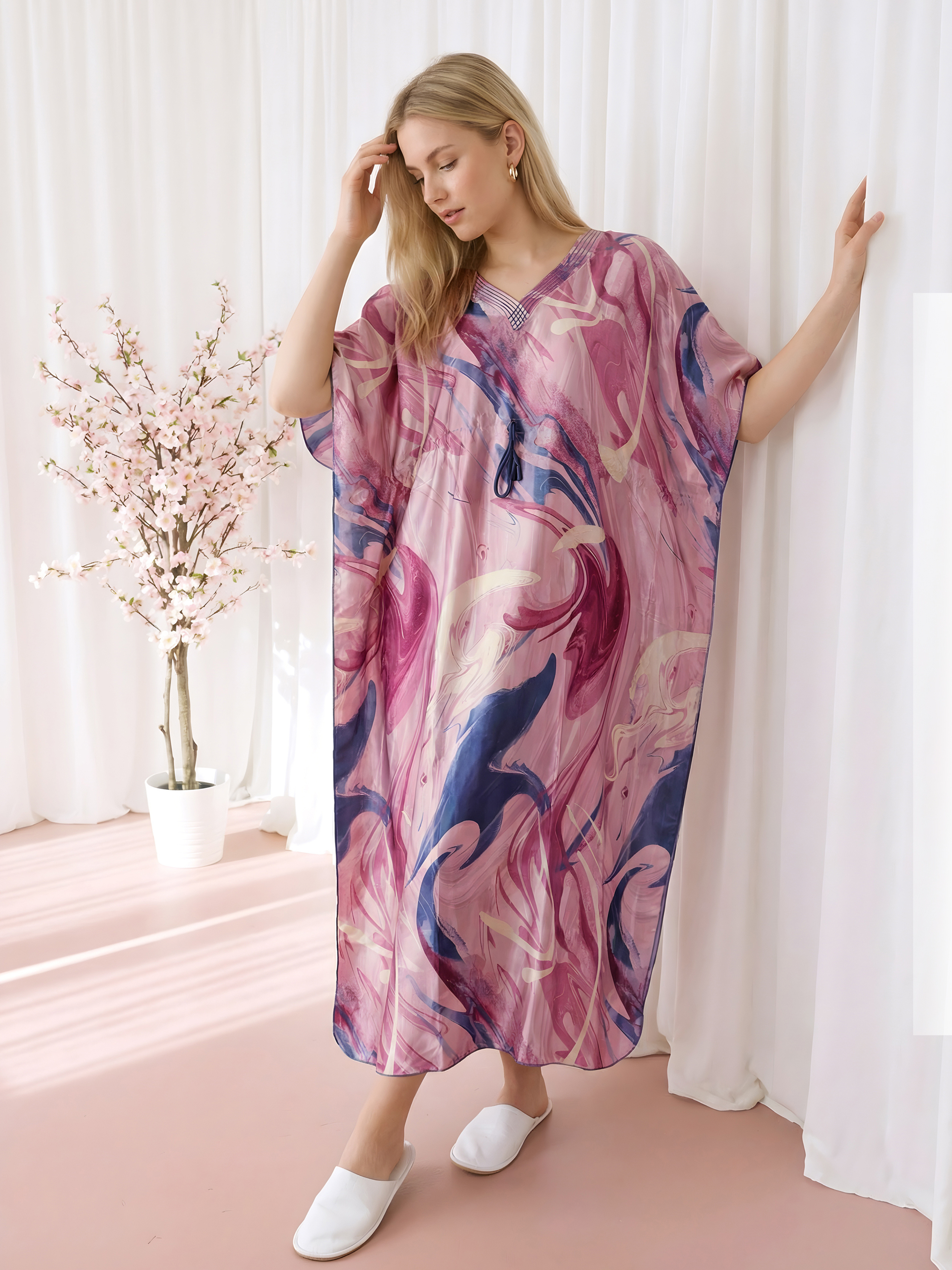 Rose Marble Satin Kaftan