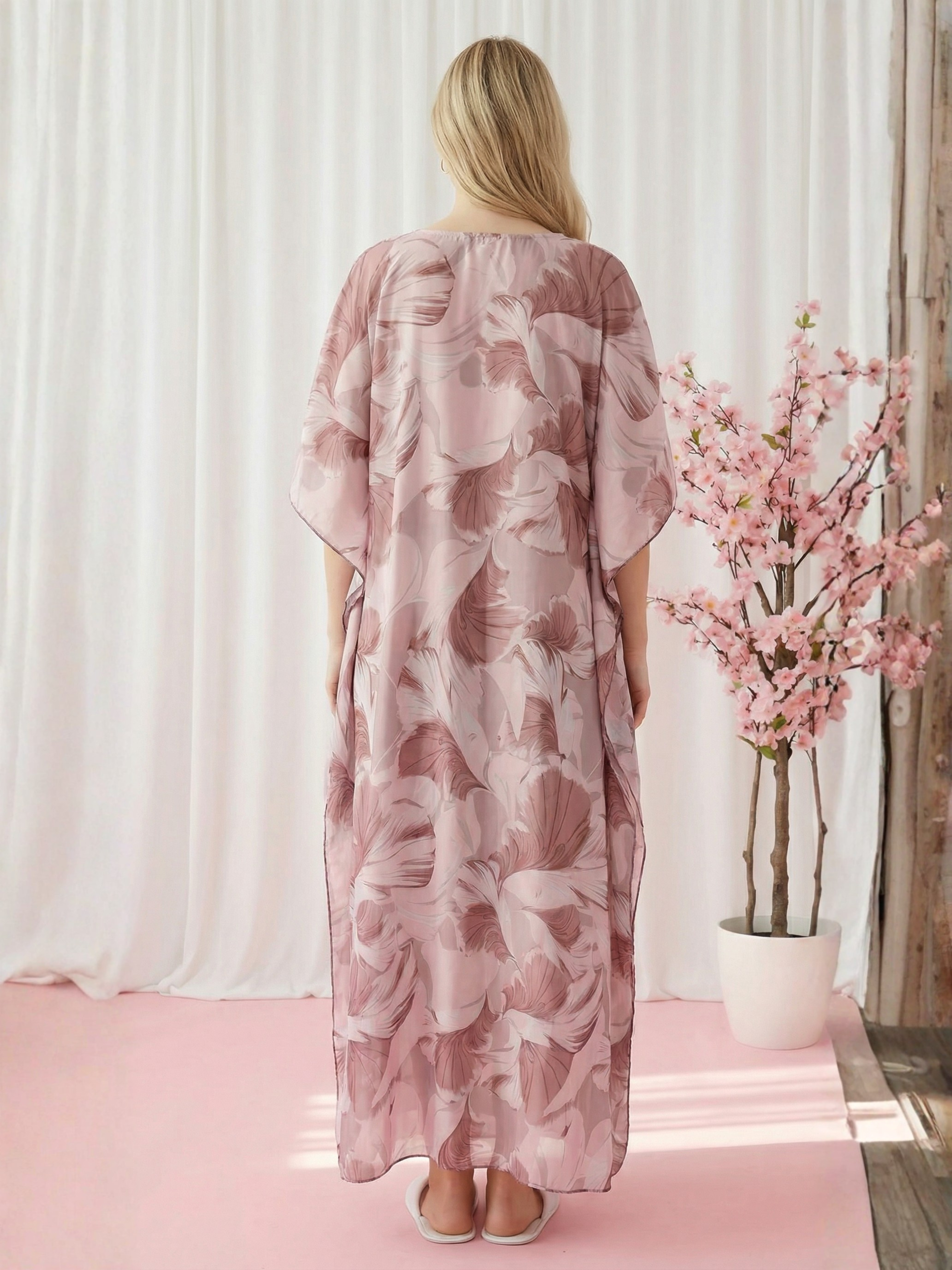 Blush Petal Feather Womens Kaftan