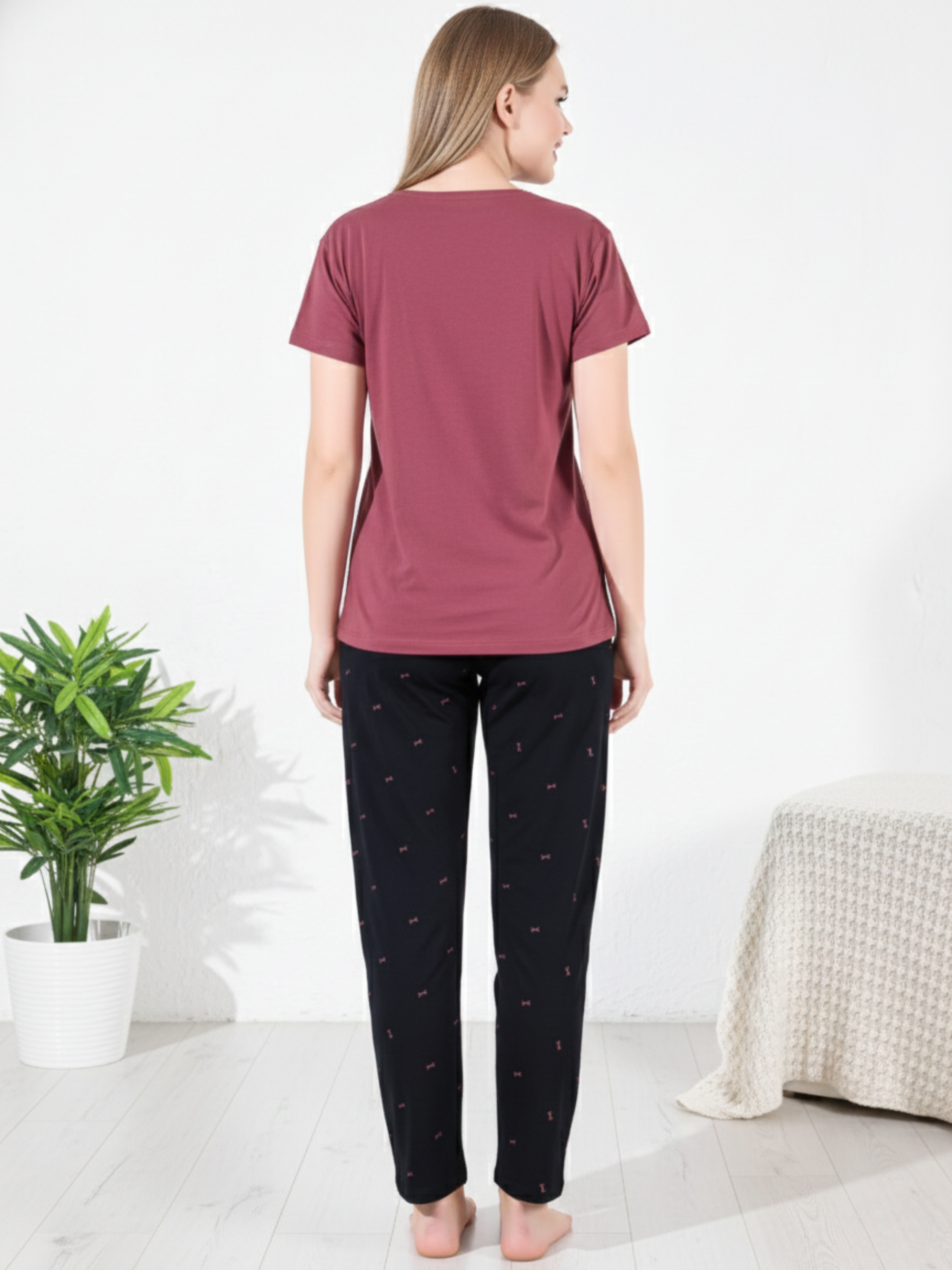 Wine Hosiery Nightsuit