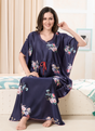 Navy Floral Satin Kaftan