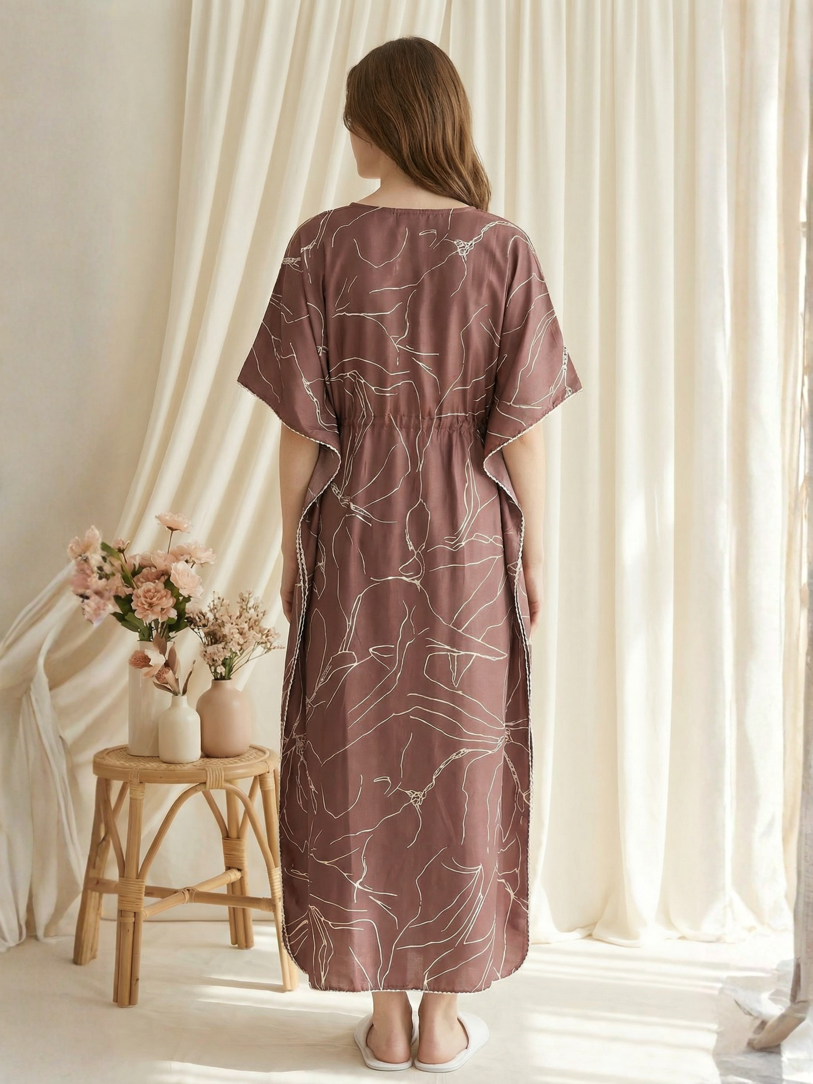 Brown Sketch Satin Kaftan