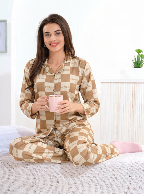 Gold Checkered Satin Nightsuit