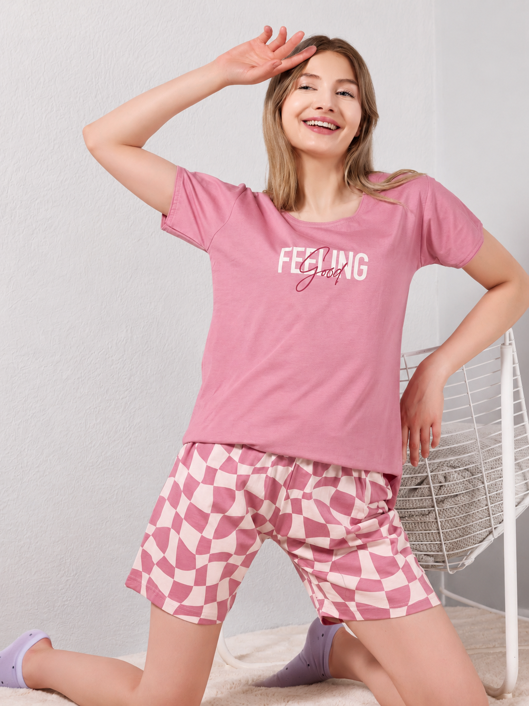 Mauve Checker Short Nighsuit