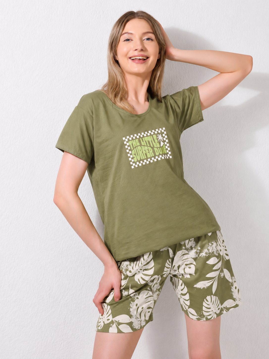 Olive Tropical Short Nighsuit