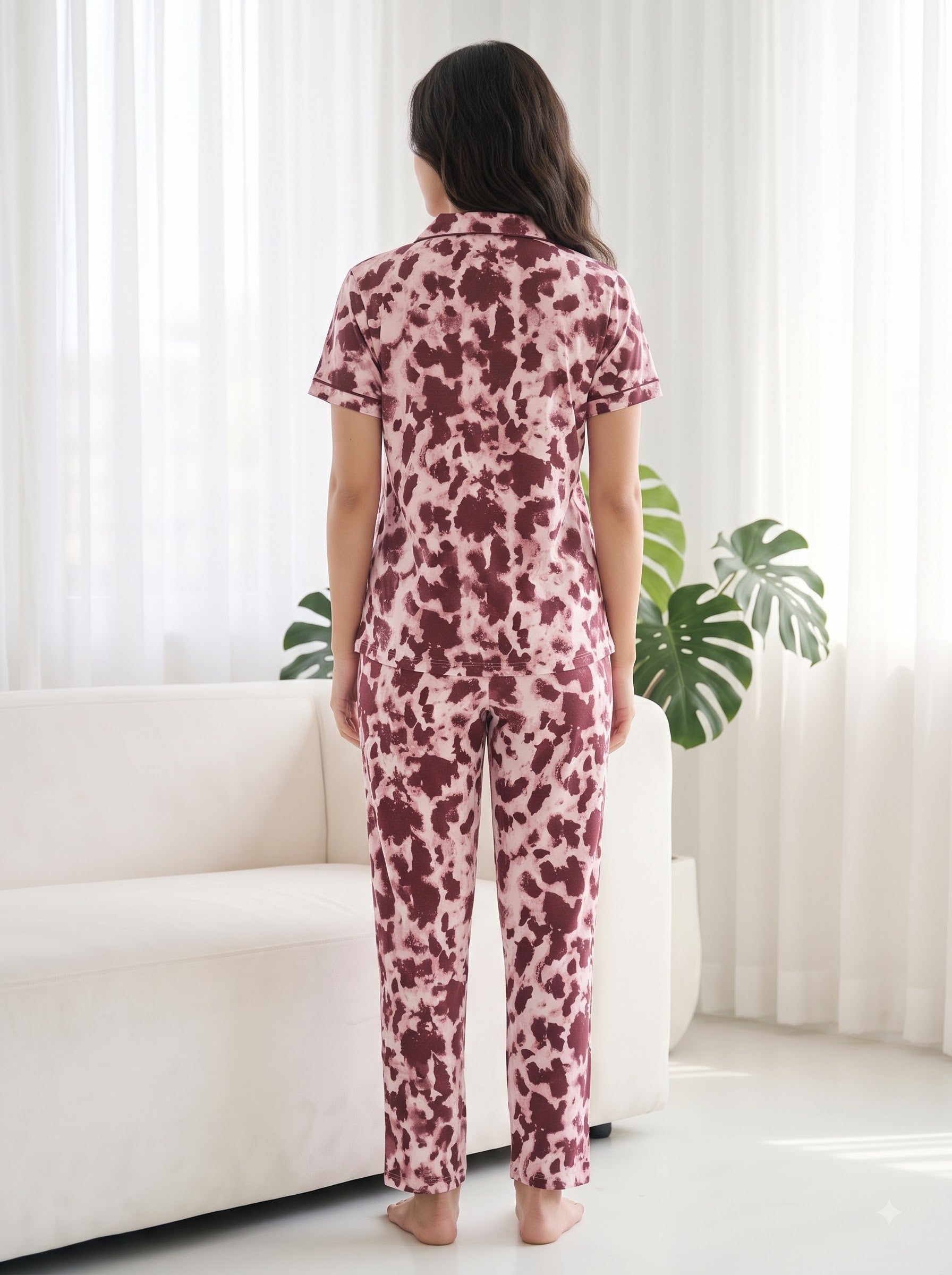 Wine Printed Hosiery Nightsuit