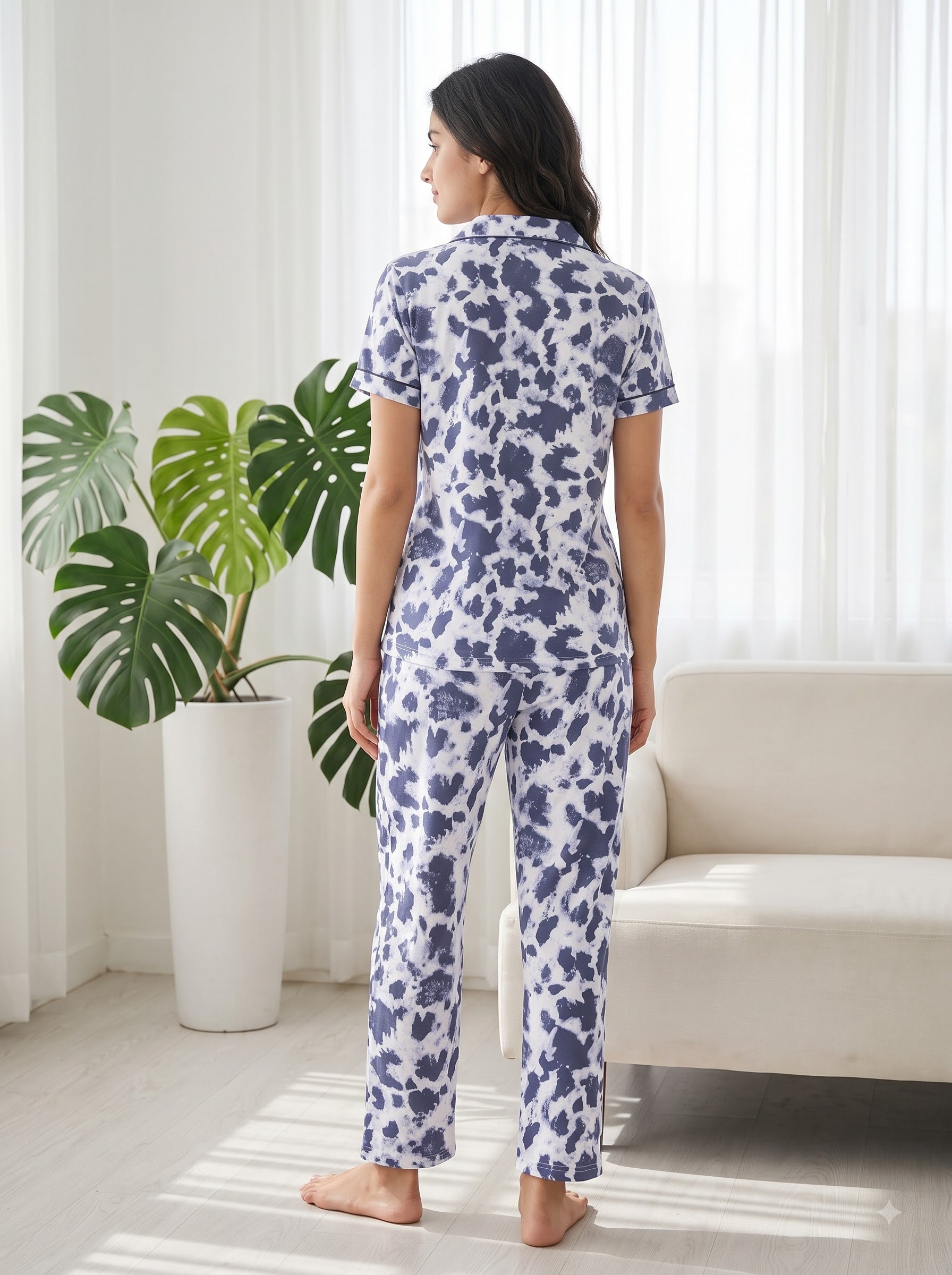 Navy Blue Printed Hosiery Nightsuit