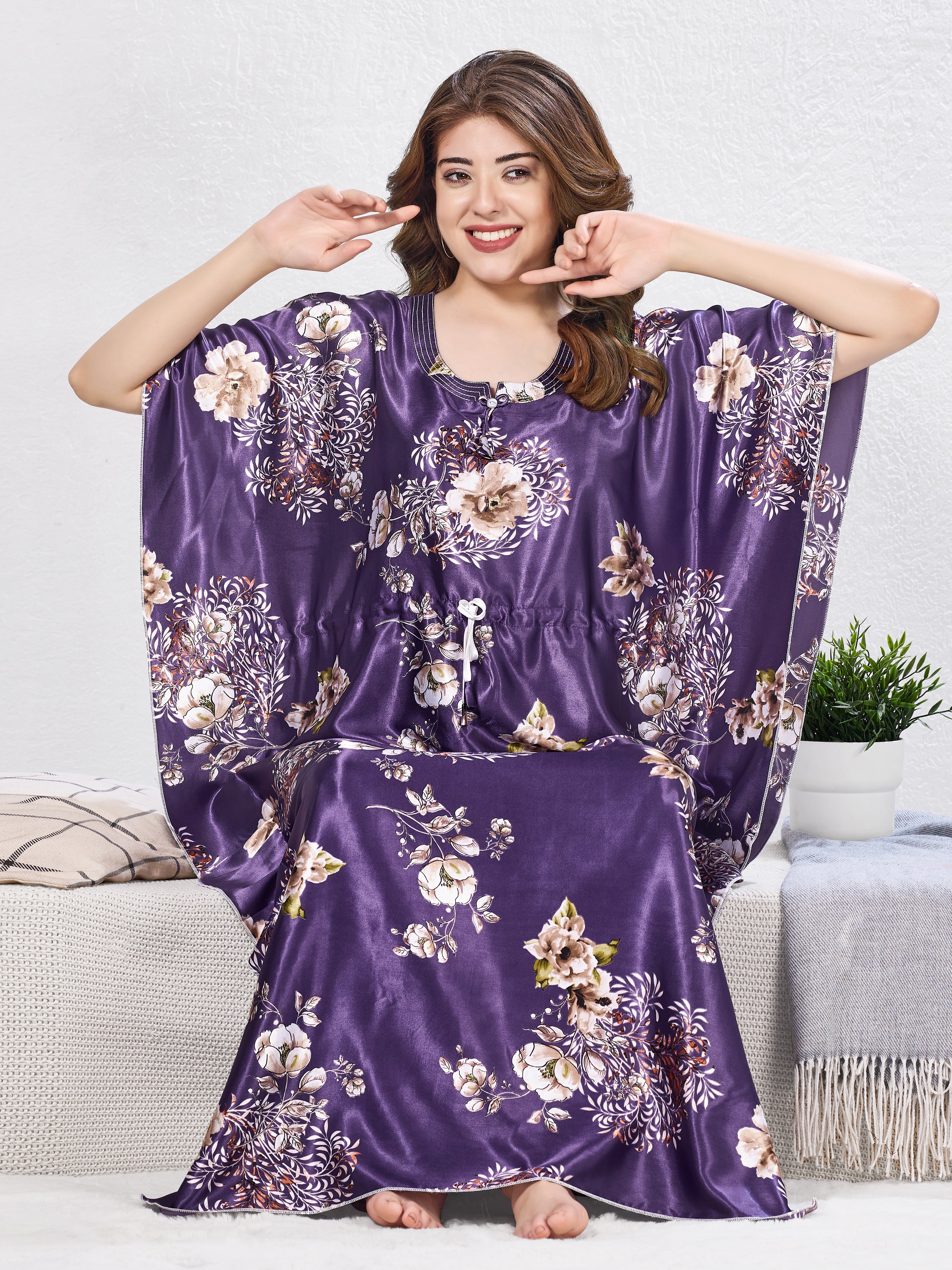 Lavender Bloom Satin Kaftan