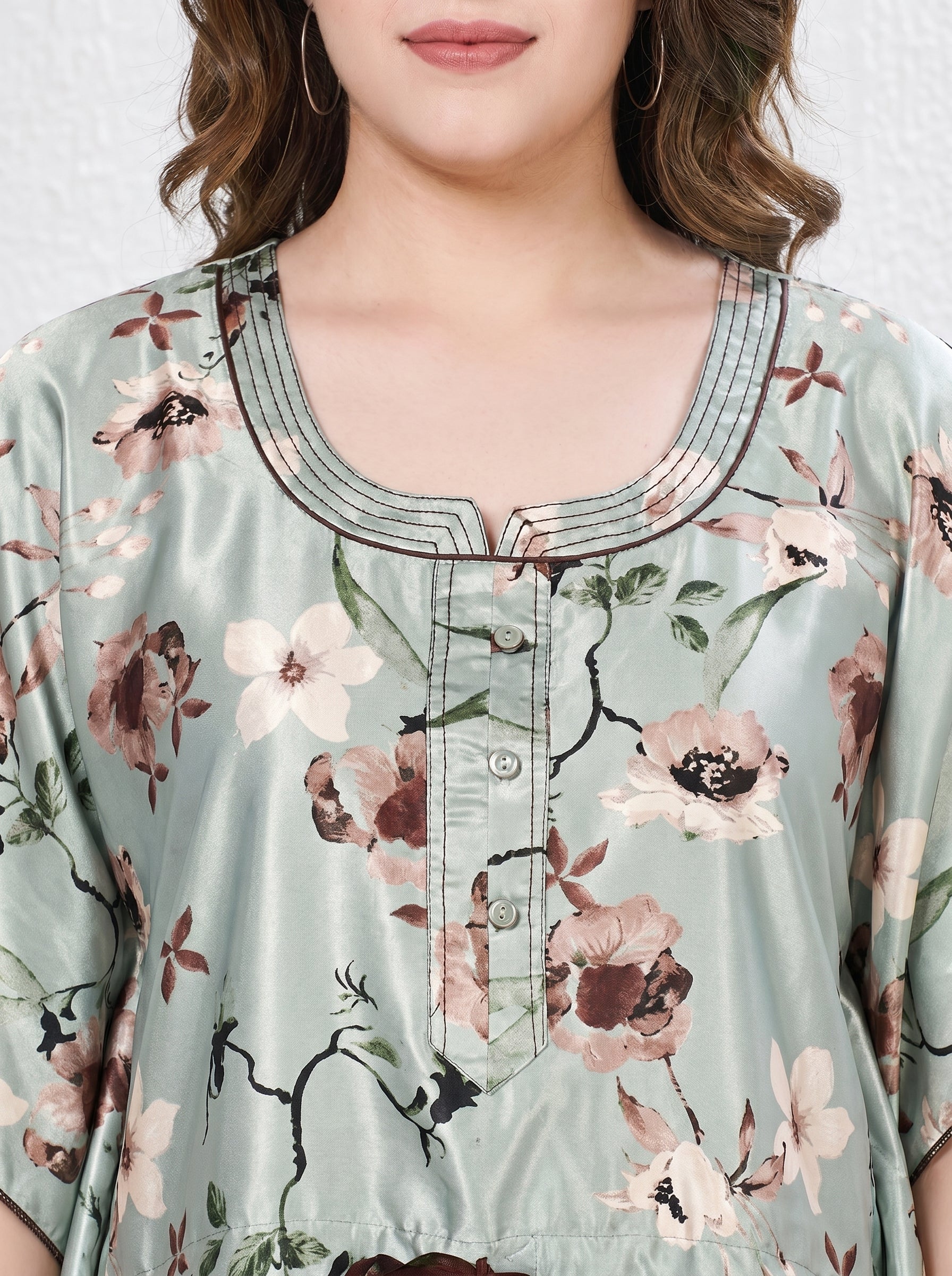 Mint Green Floral Satin Kaftan
