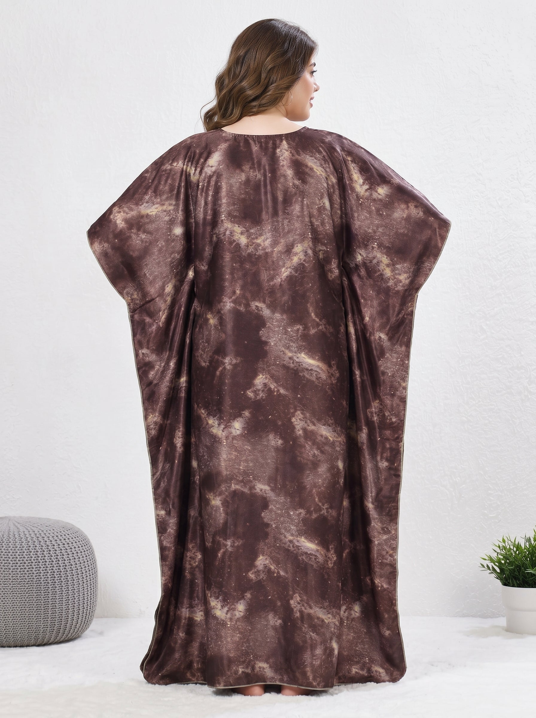 Rustic Marble Print Satin Kaftan