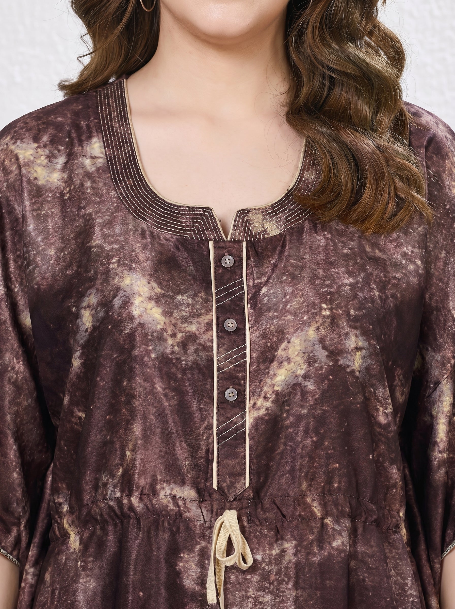 Rustic Marble Print Satin Kaftan