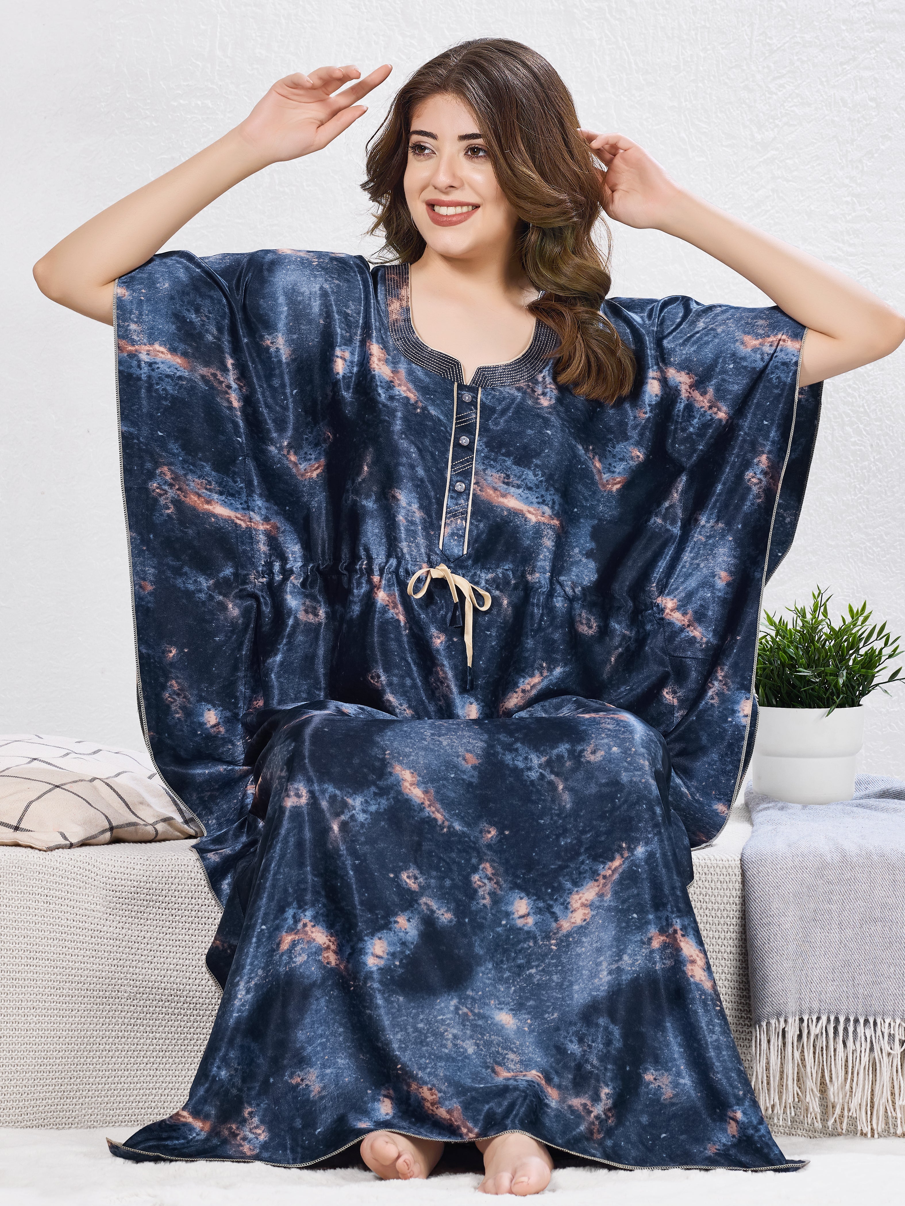 Midnight Galaxy Satin Kaftan Nighty