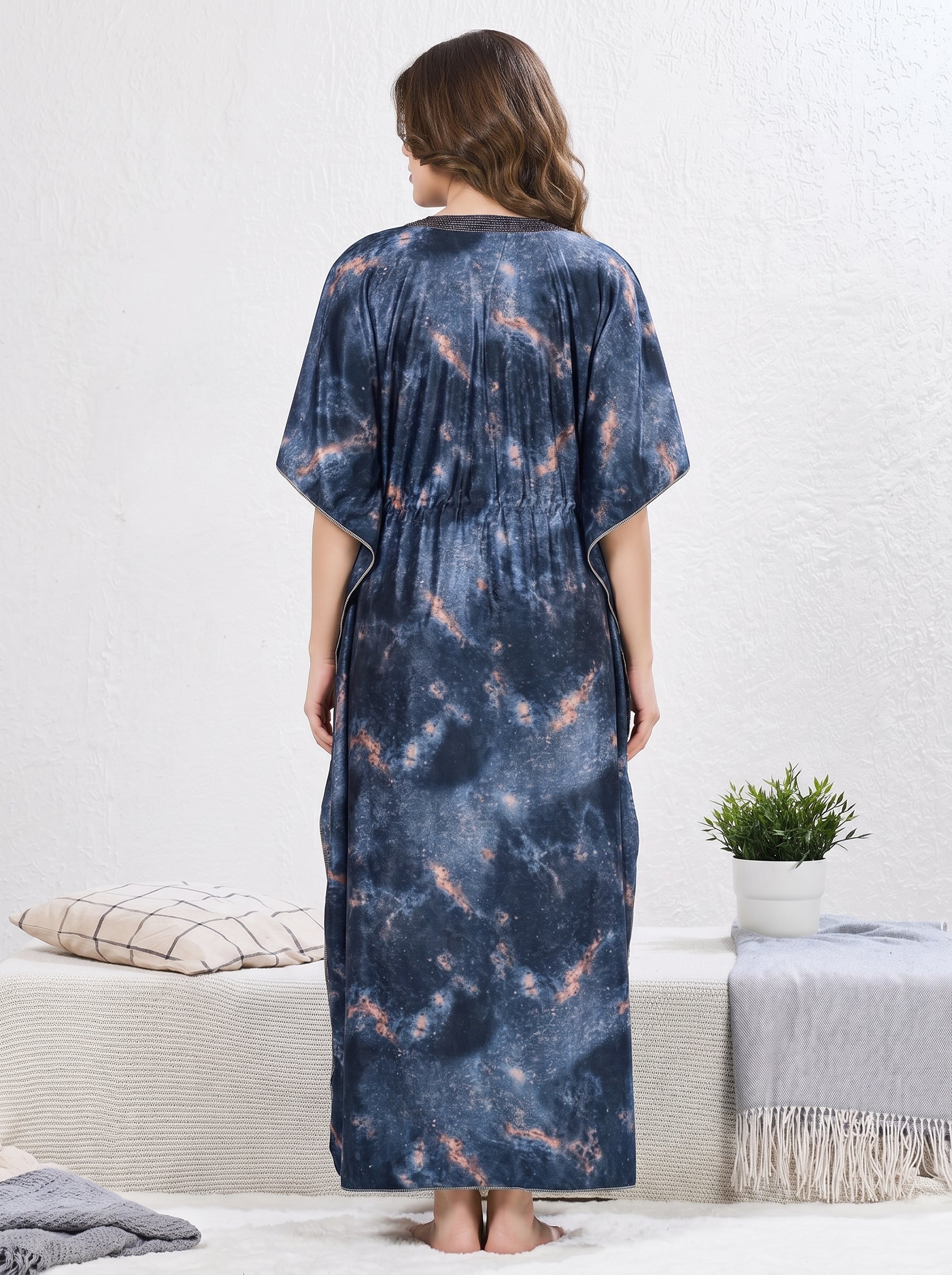 Midnight Galaxy Satin Kaftan Nighty