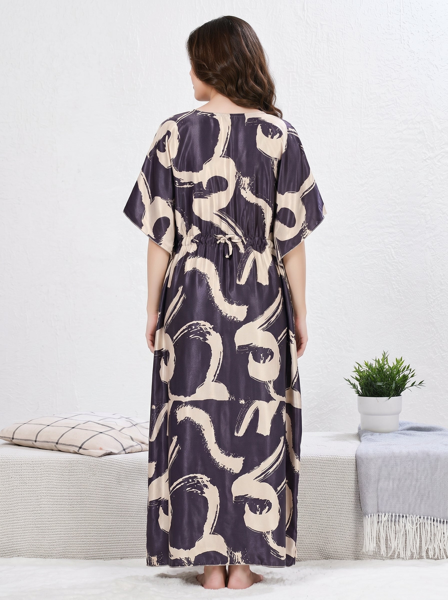 Mocha Brushstroke Satin Kaftan