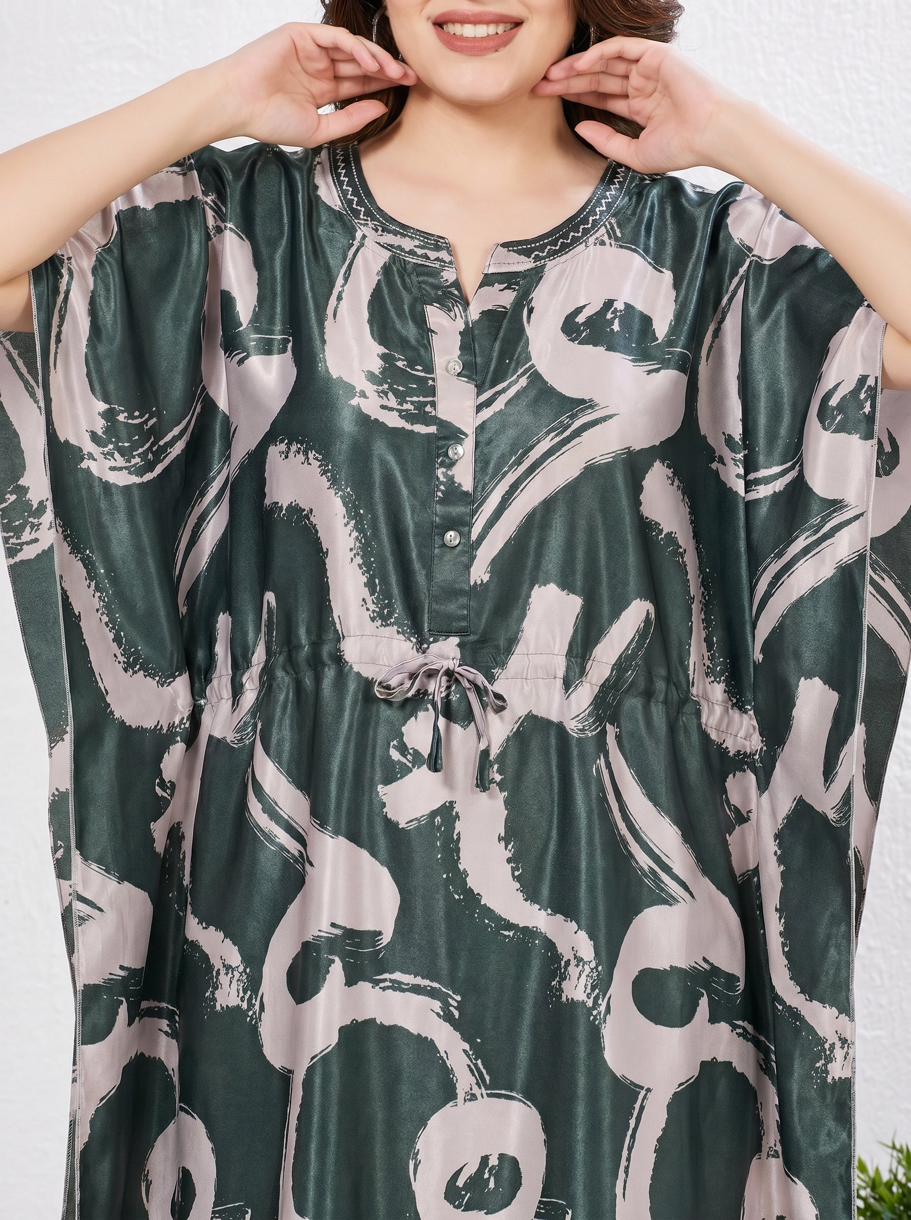 Emerald Abstract Satin Lounge Kaftan