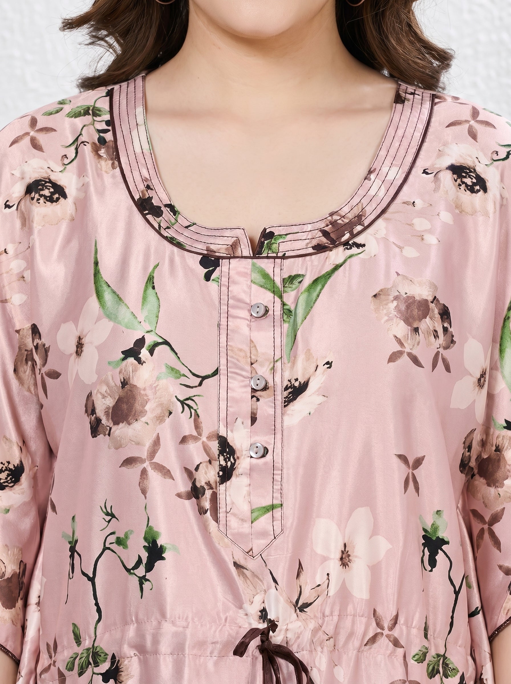 Blush Pink Floral Satin Kaftan