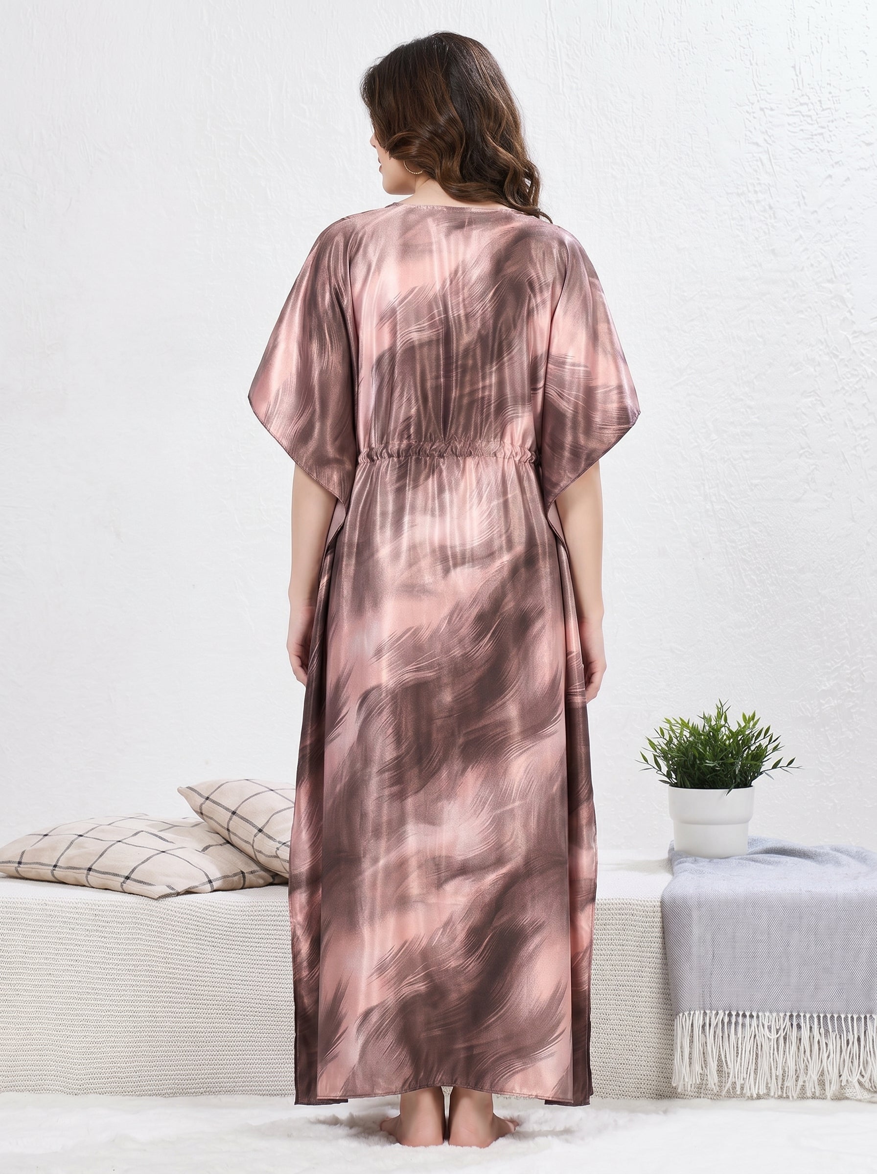 Rose Swirl Satin Lounge Kaftan