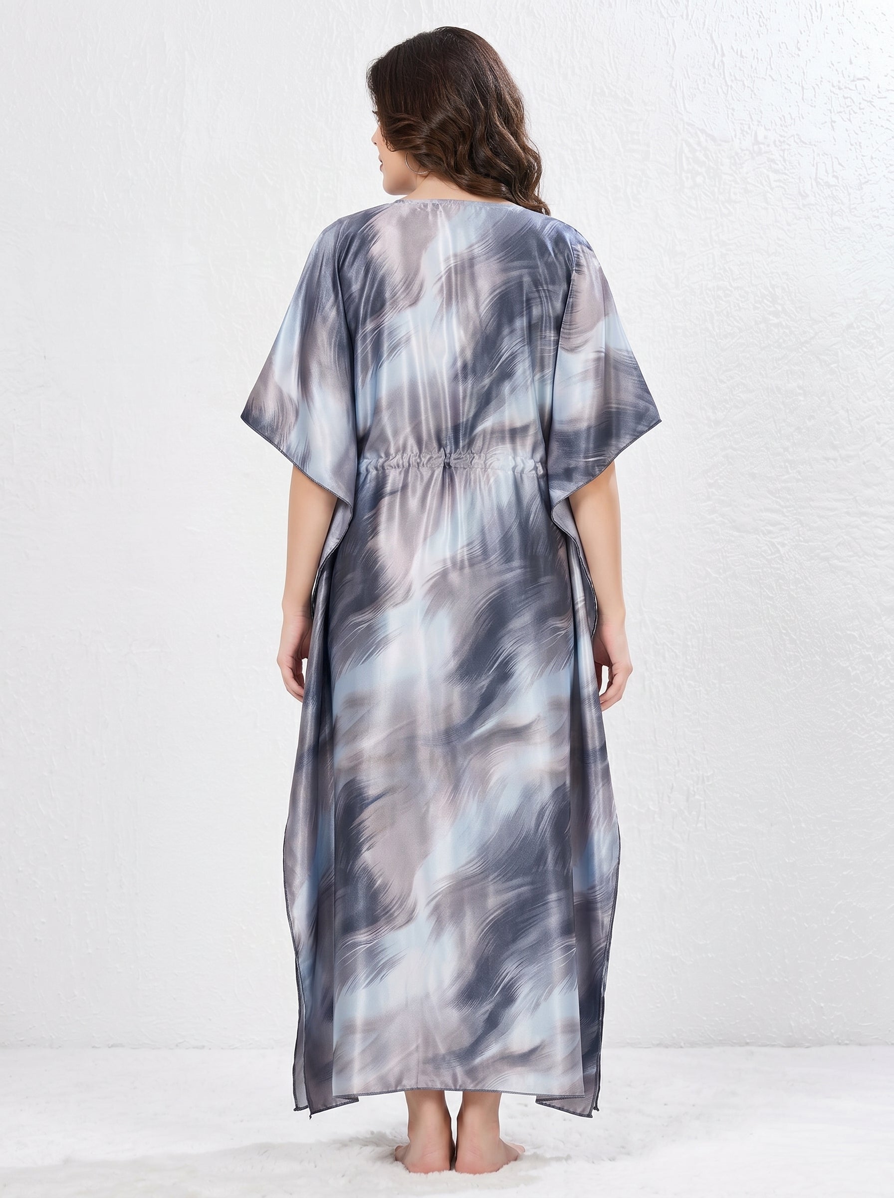 Silver Mist Satin Kaftan Nighty