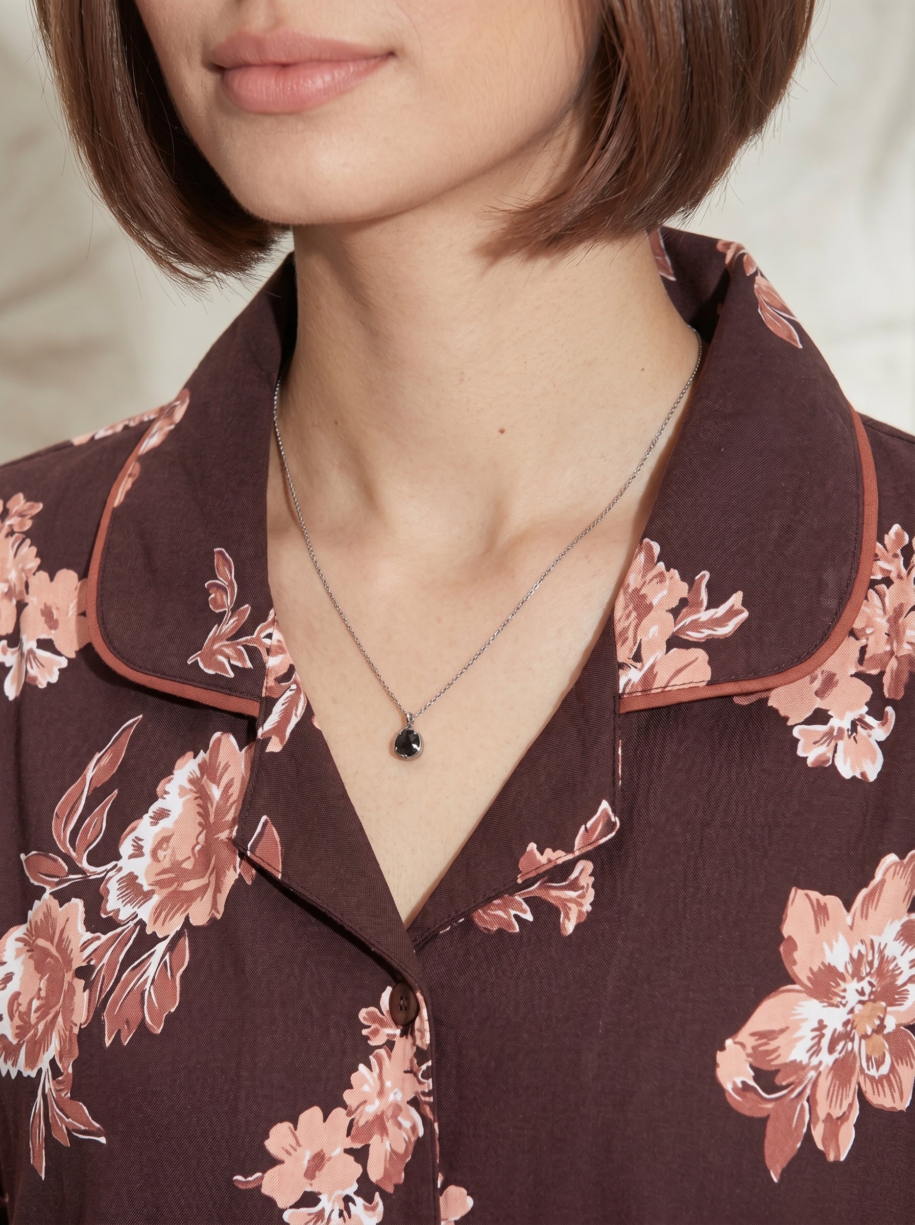 Espresso Floral Collared Night Suit