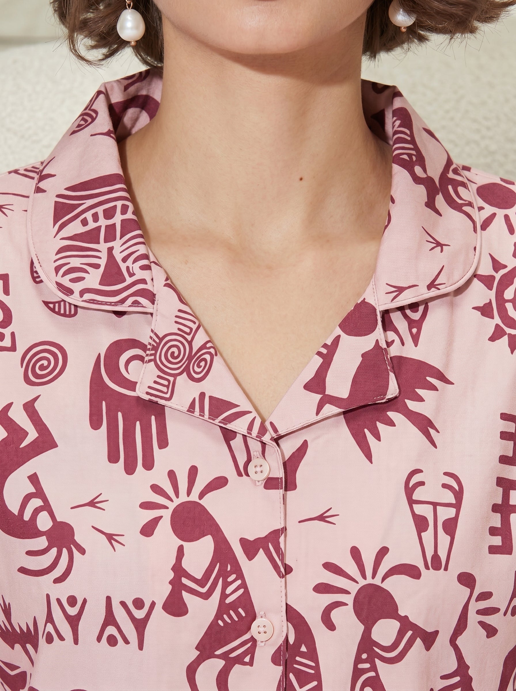 Boho Tribal Collared Night Suit