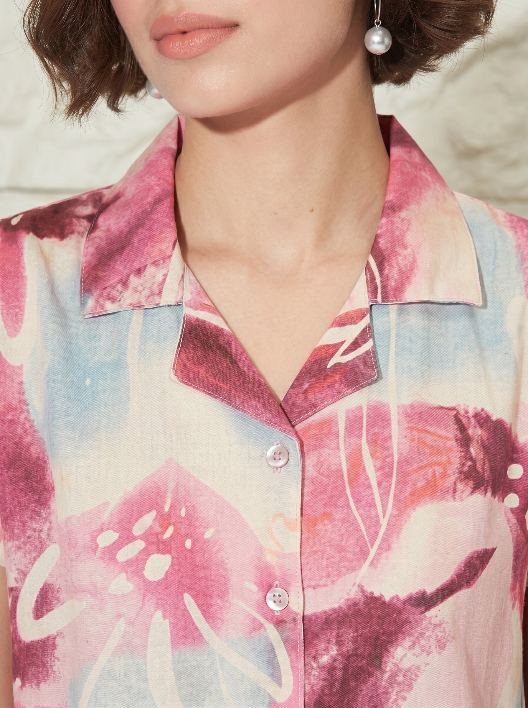 Pink Tie-Dye Collared Night Suit