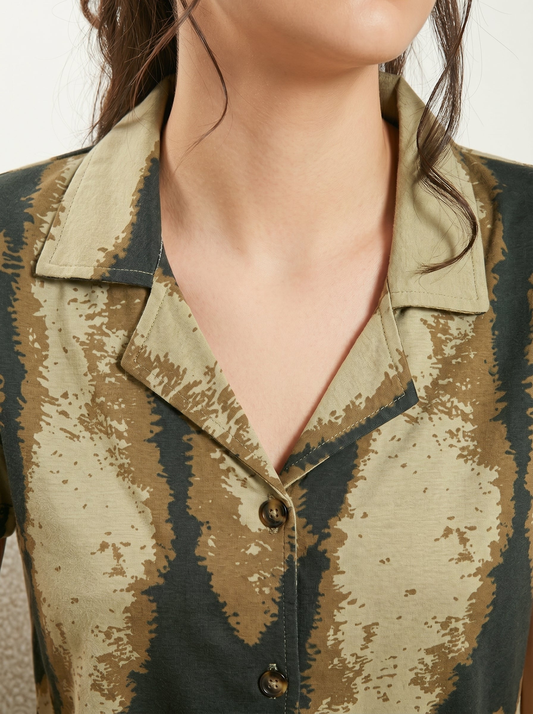 Olive Abstract Collared Night Suit