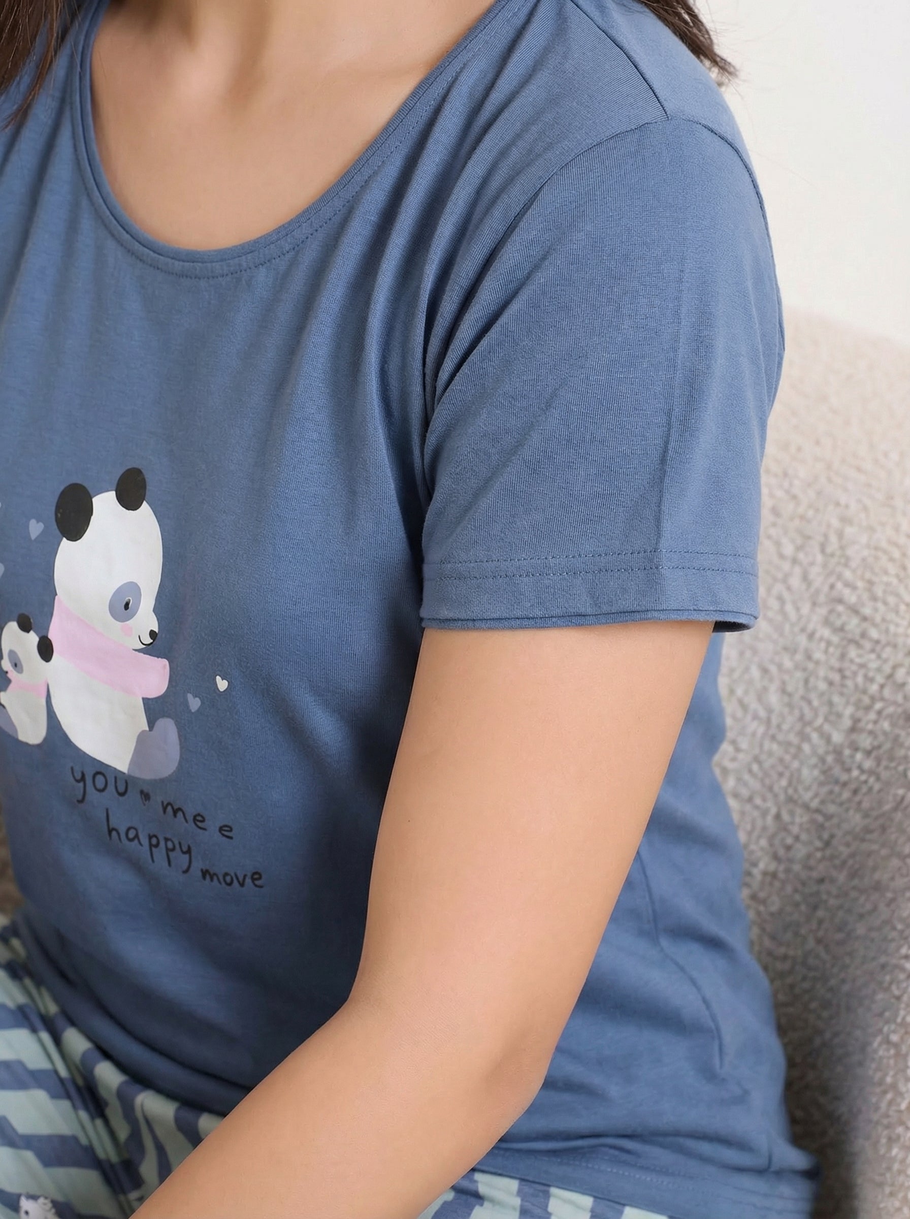 Blue Panda Stripe Nightsuit