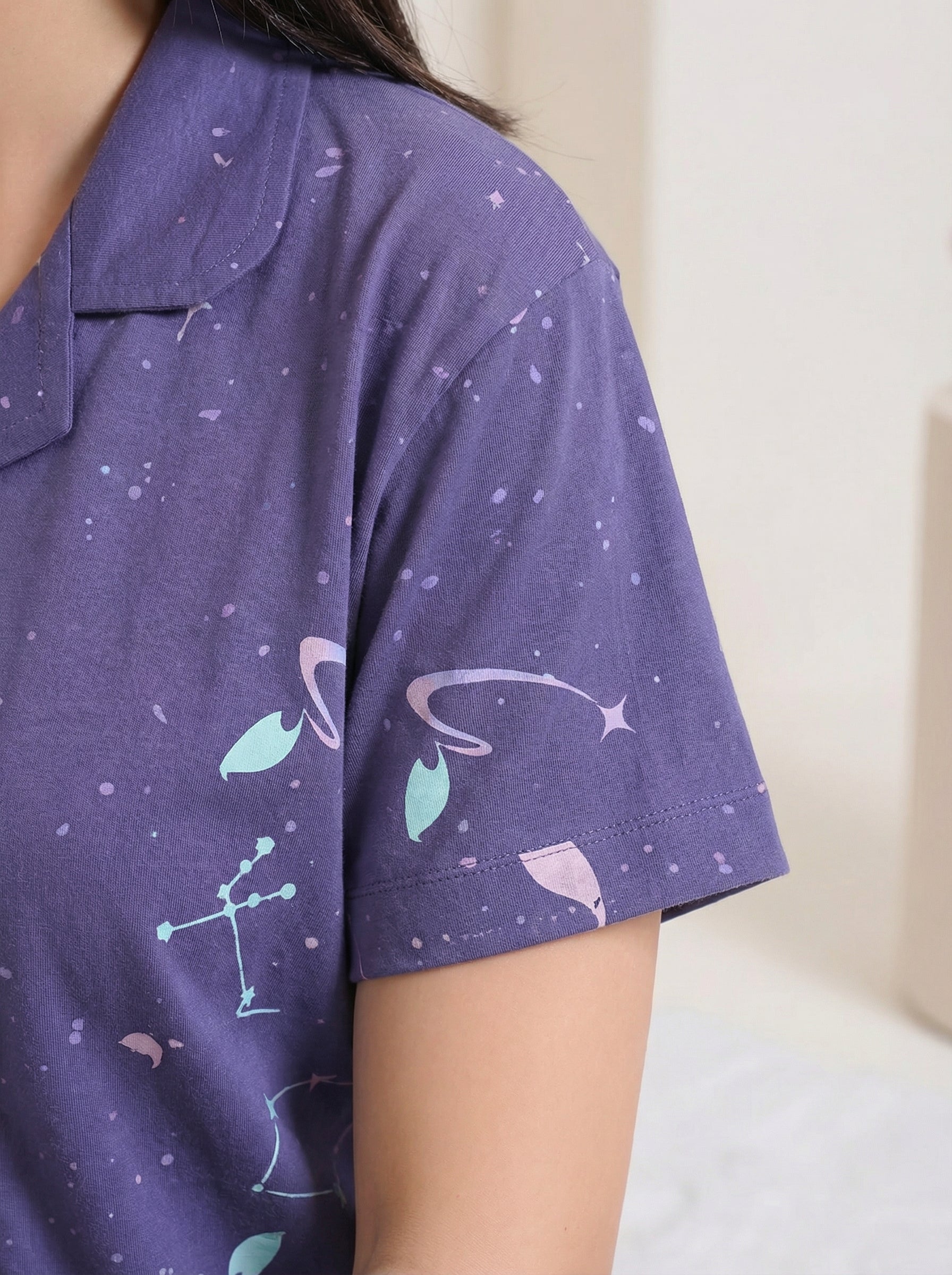 Lavender Dream Collared Hosiery Nightsuit