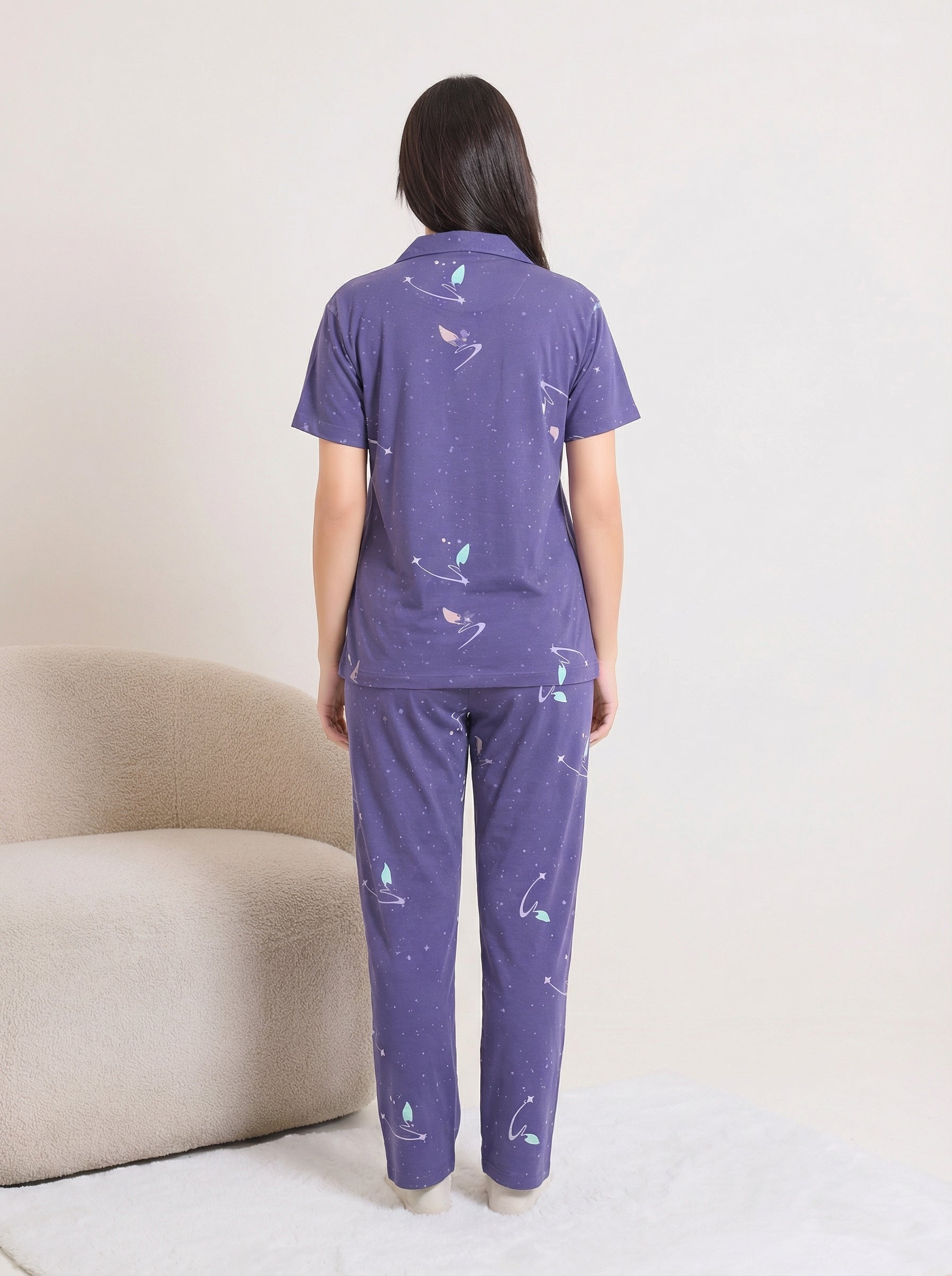 Lavender Dream Collared Hosiery Nightsuit