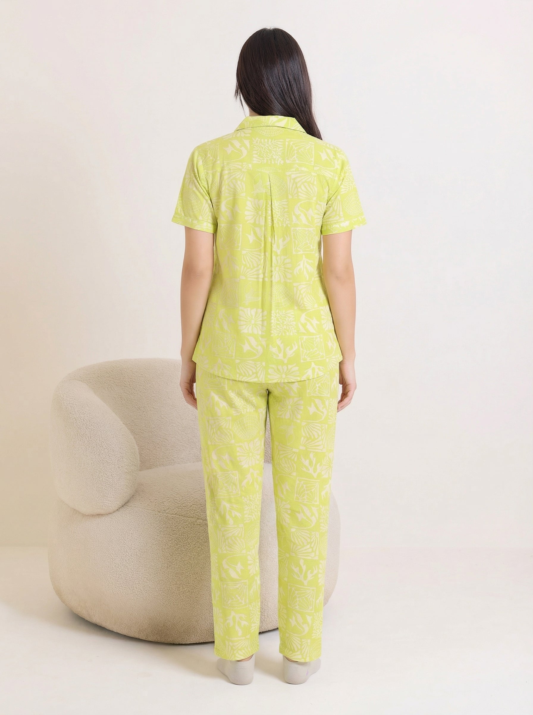 Lime Garden Collared Hosiery Nightsuit