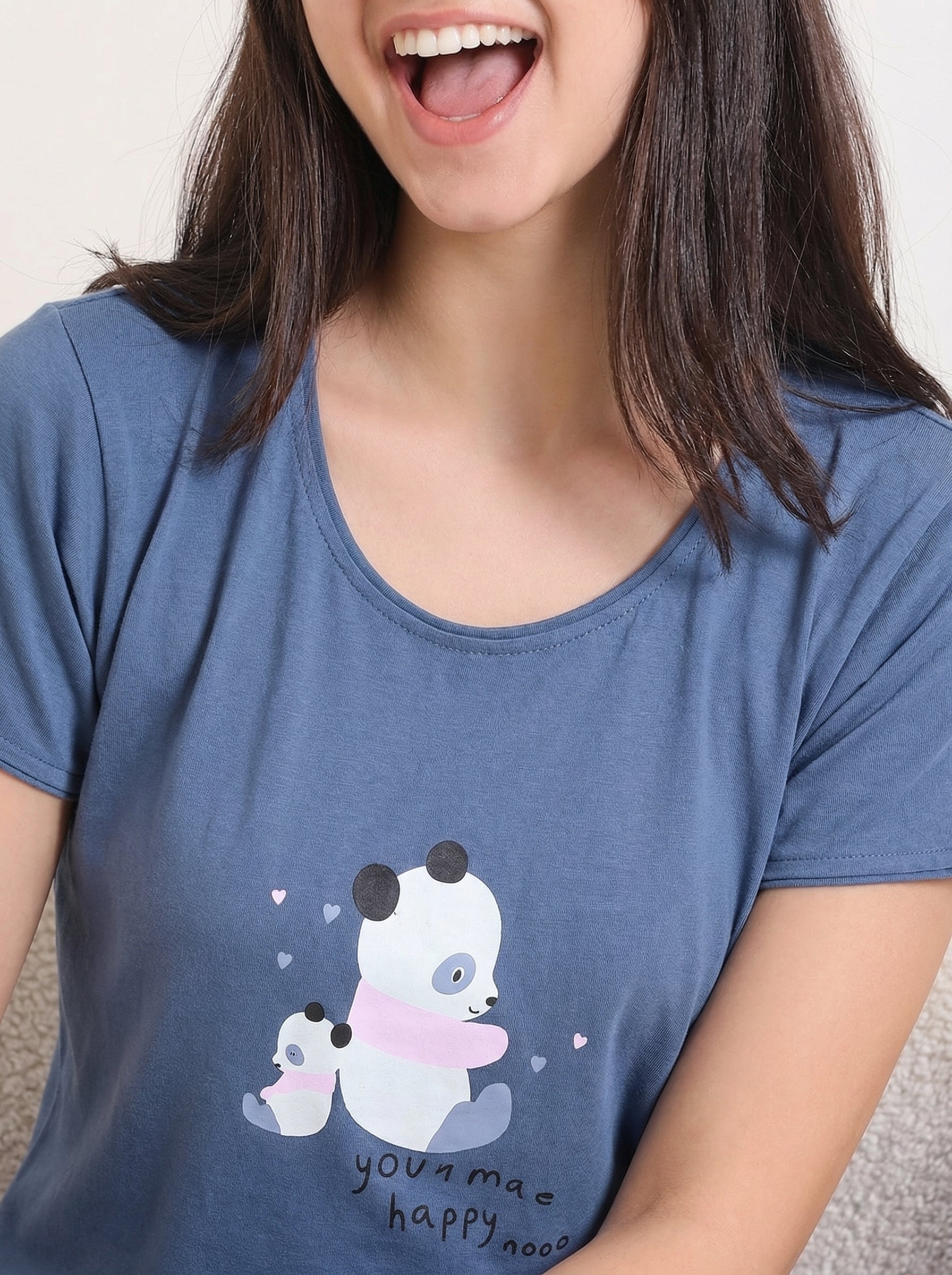 Blue Panda Stripe Nightsuit