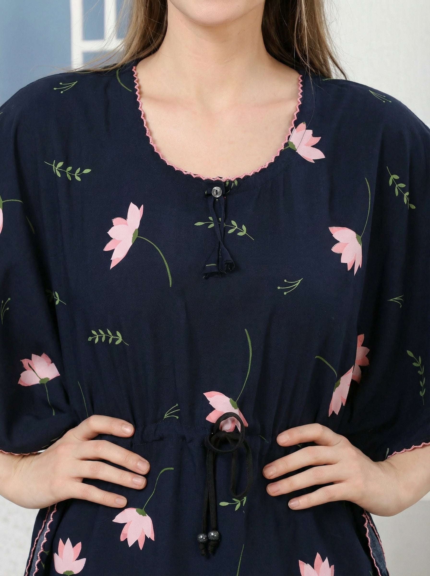 Navy Lotus Rayon Kaftan