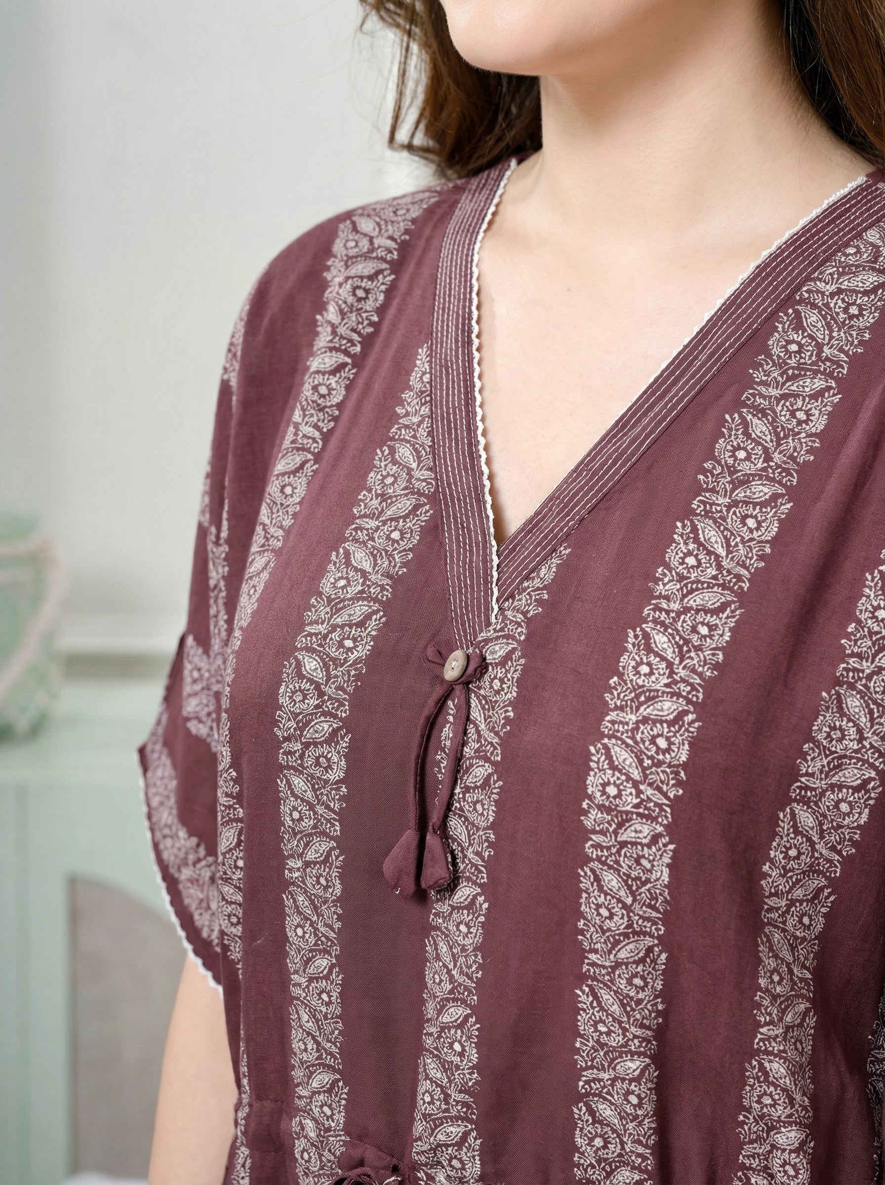 Wine Stripe Rayon Kaftan