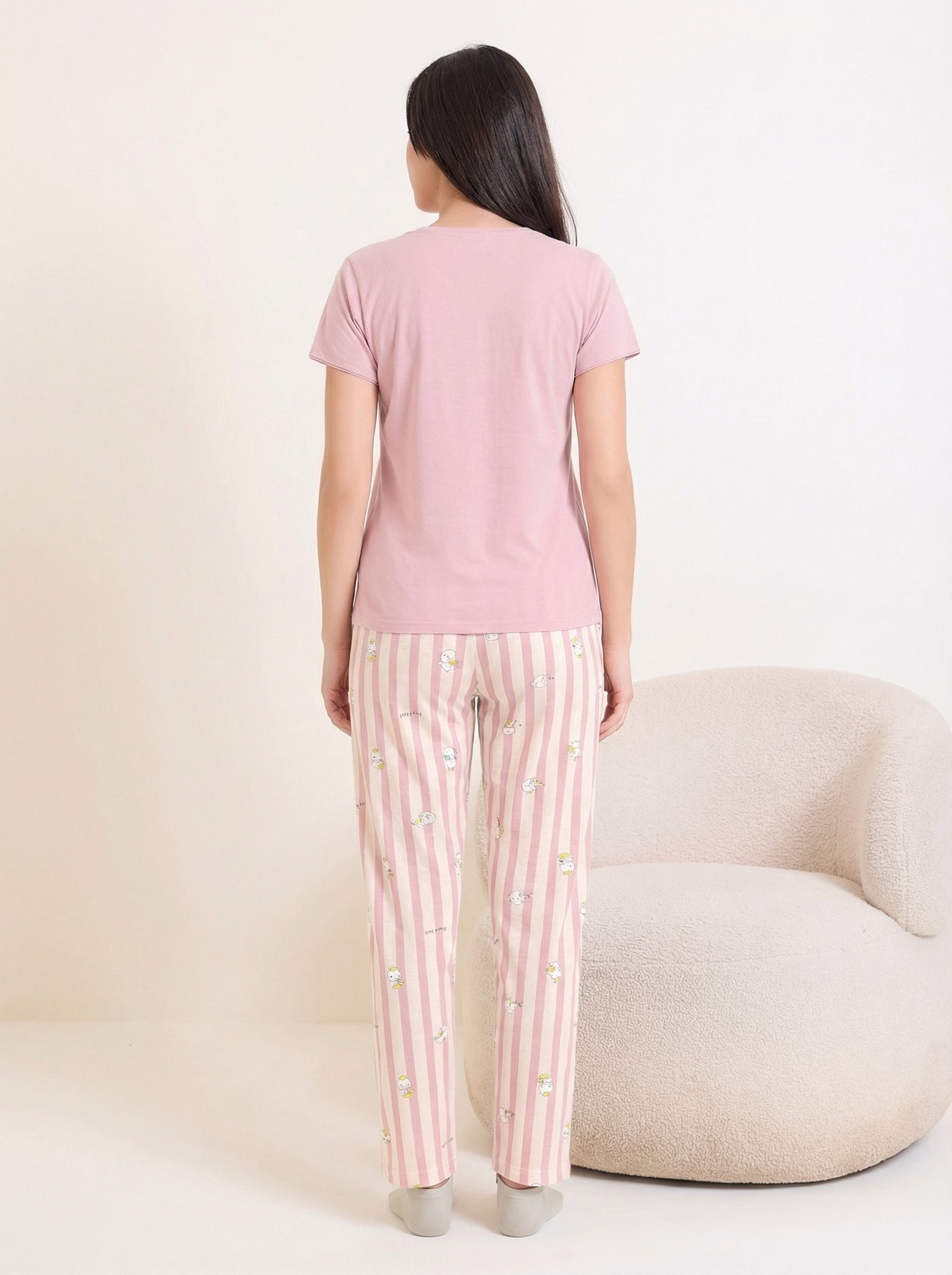 Blush Panda Stripe Nightsuit