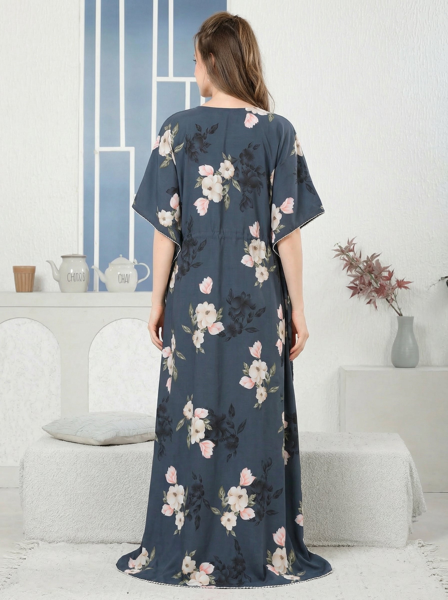 Midnight Bloom Rayon Kaftan
