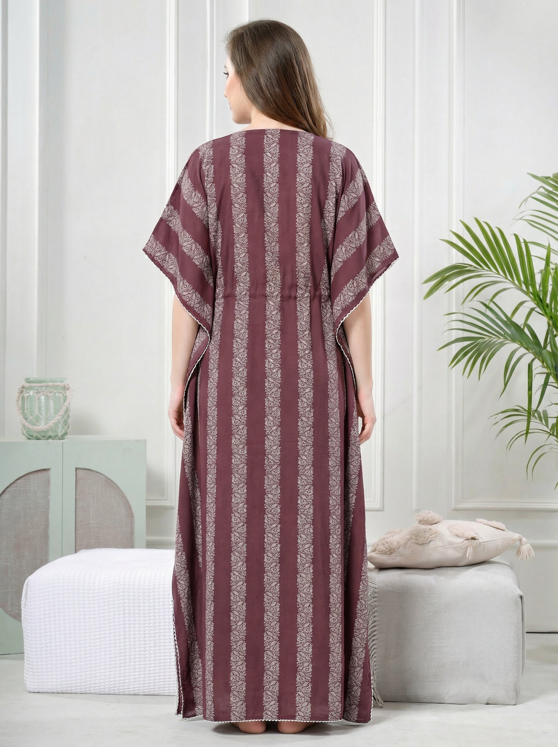 Wine Stripe Rayon Kaftan