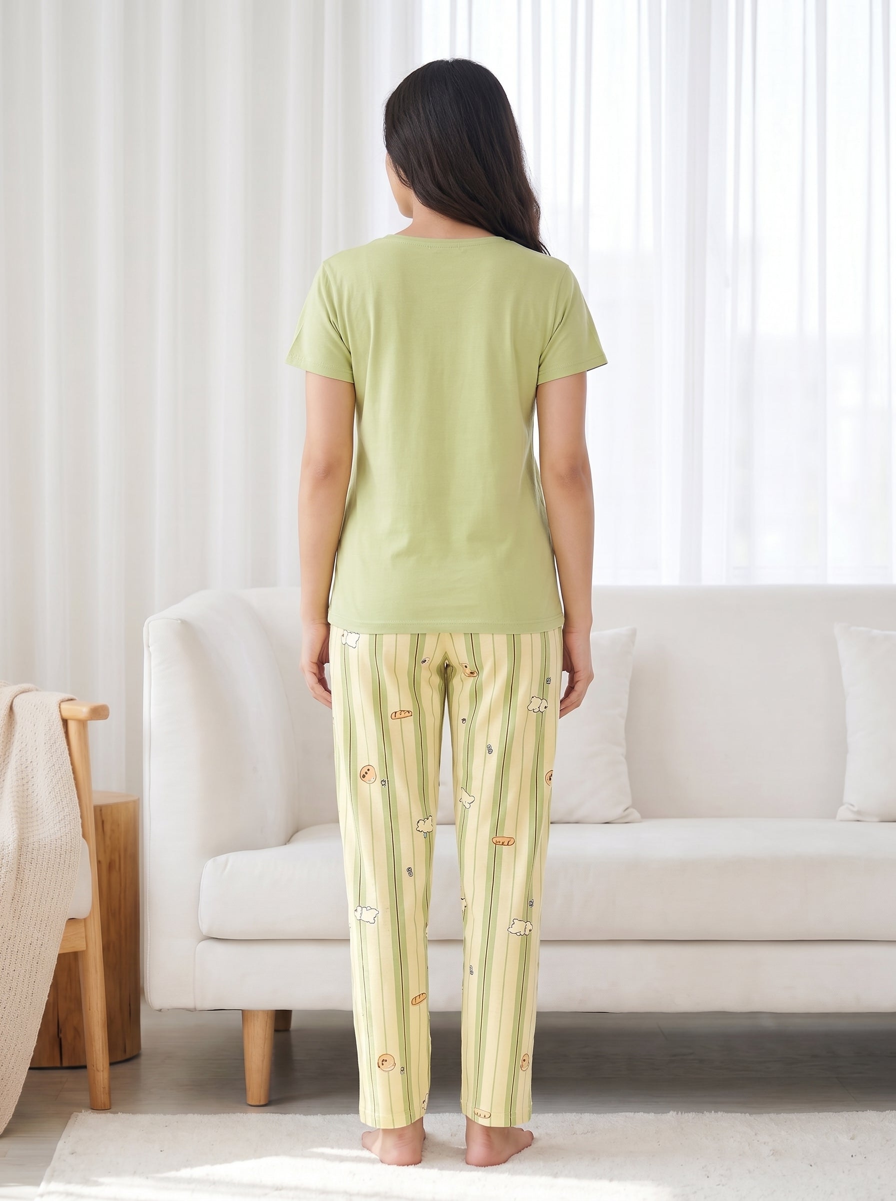 Women's Bunny Print Hosiery Night Suit - Apple Green