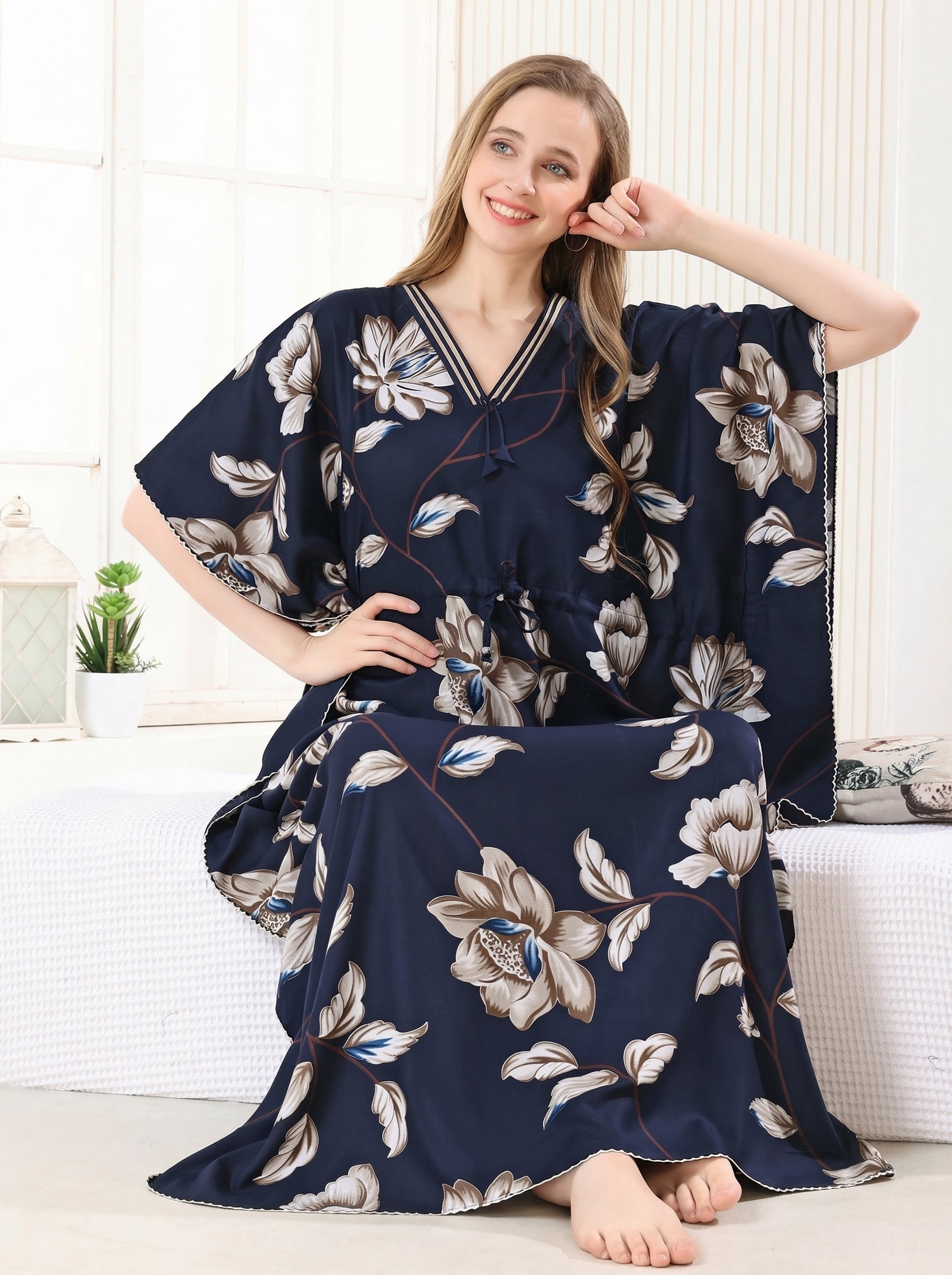 Navy Blossom Kaftan