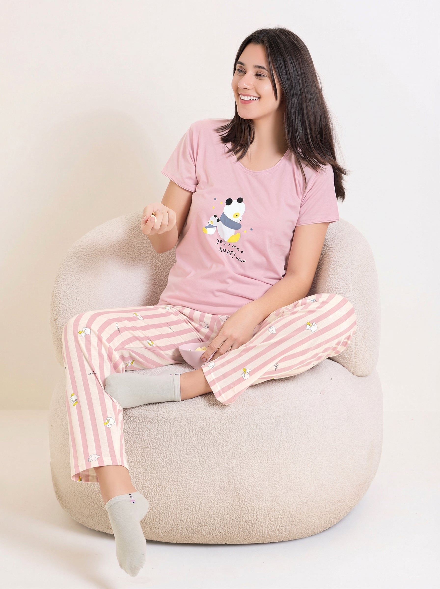 Blush Panda Stripe Nightsuit