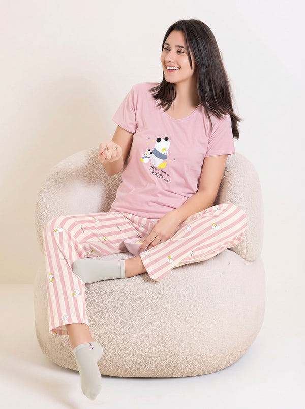 Blush Panda Stripe Nightsuit