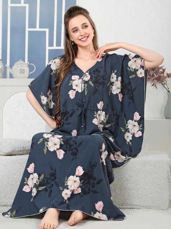 Midnight Bloom Rayon Kaftan