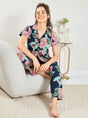 Navy Floral Collared Night Suit
